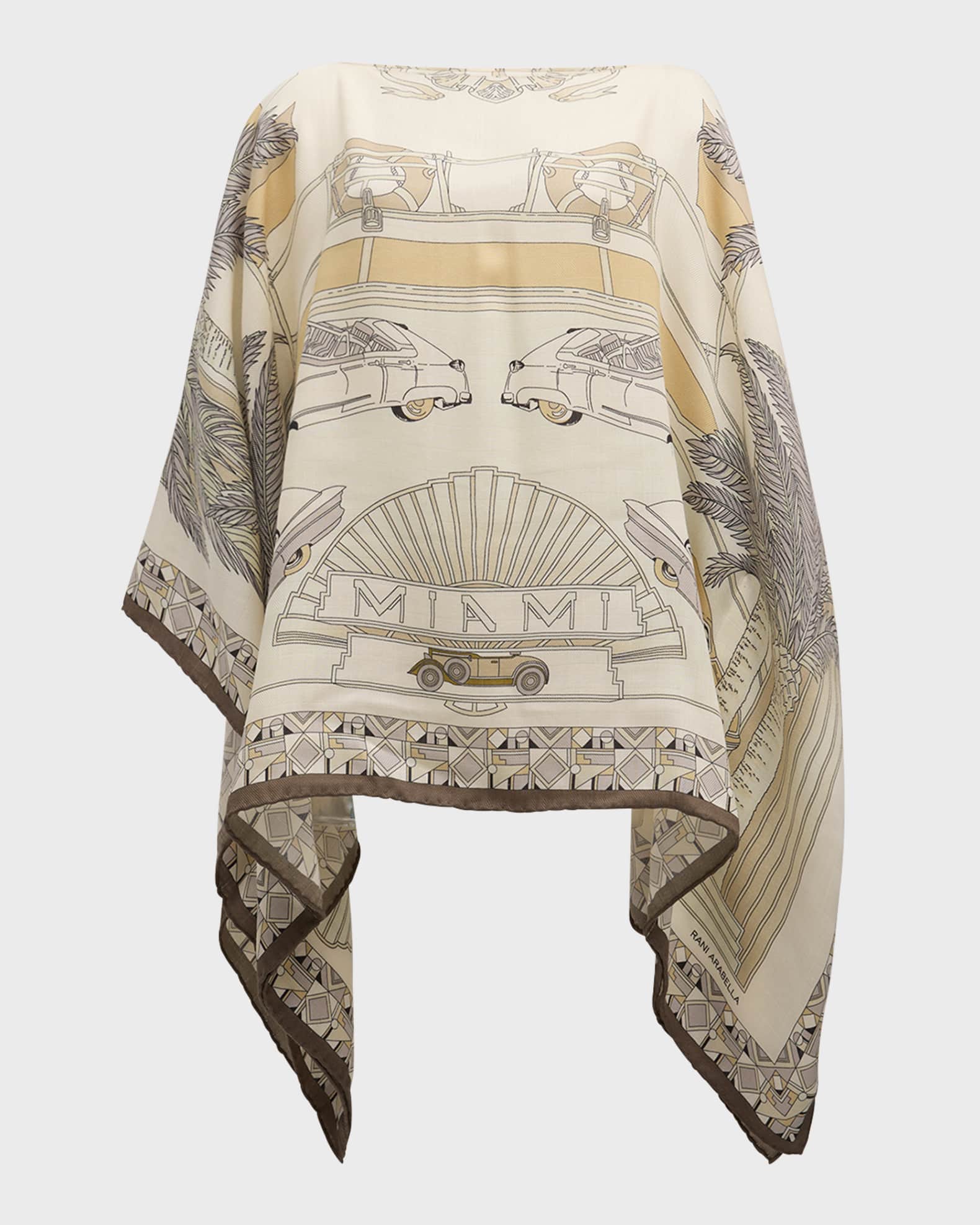 Miami Taupe Print Cashmere-Blend Poncho  0