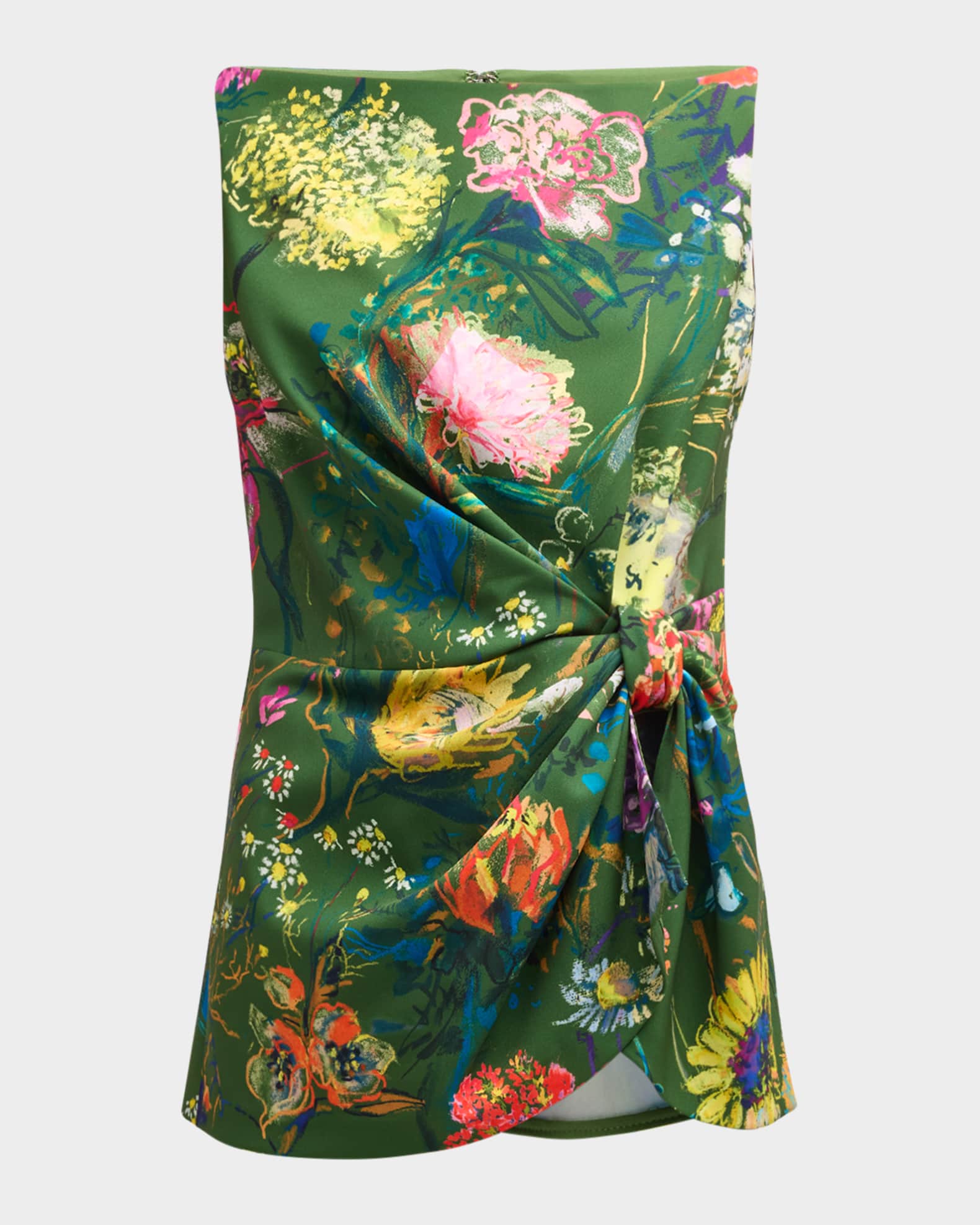 Floral-Print Boat-Neck Sleeveless Draped Top 0