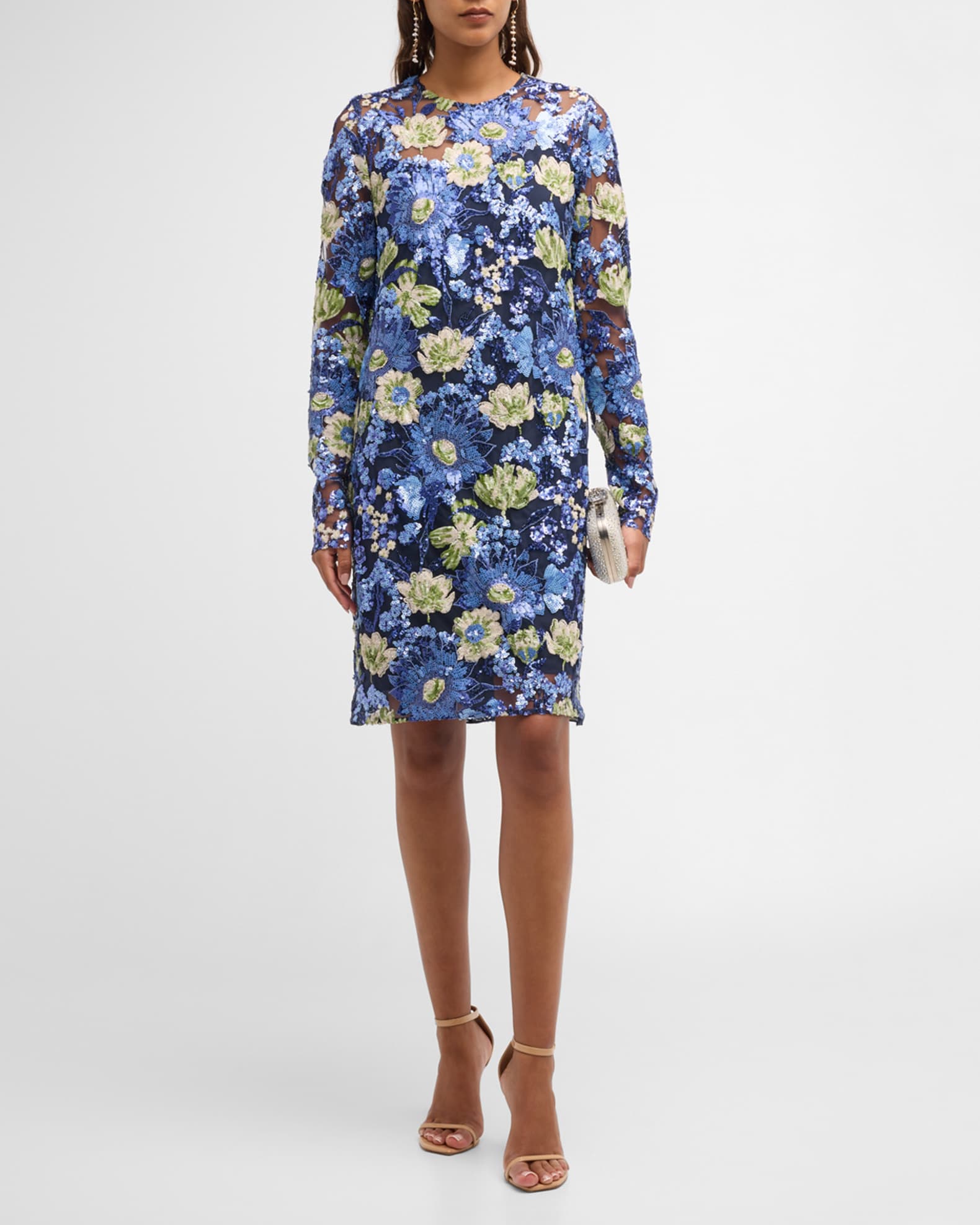 Copper Floral Sequin long sleeve gown