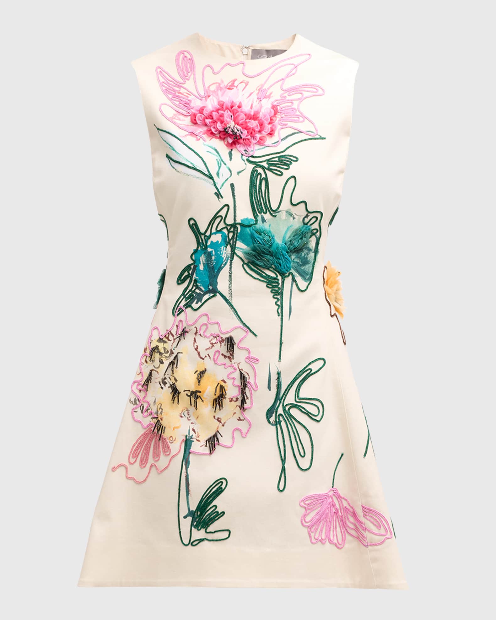 Lela Rose Floral Embroidered Sleeveless Mini Dress Neiman Marcus