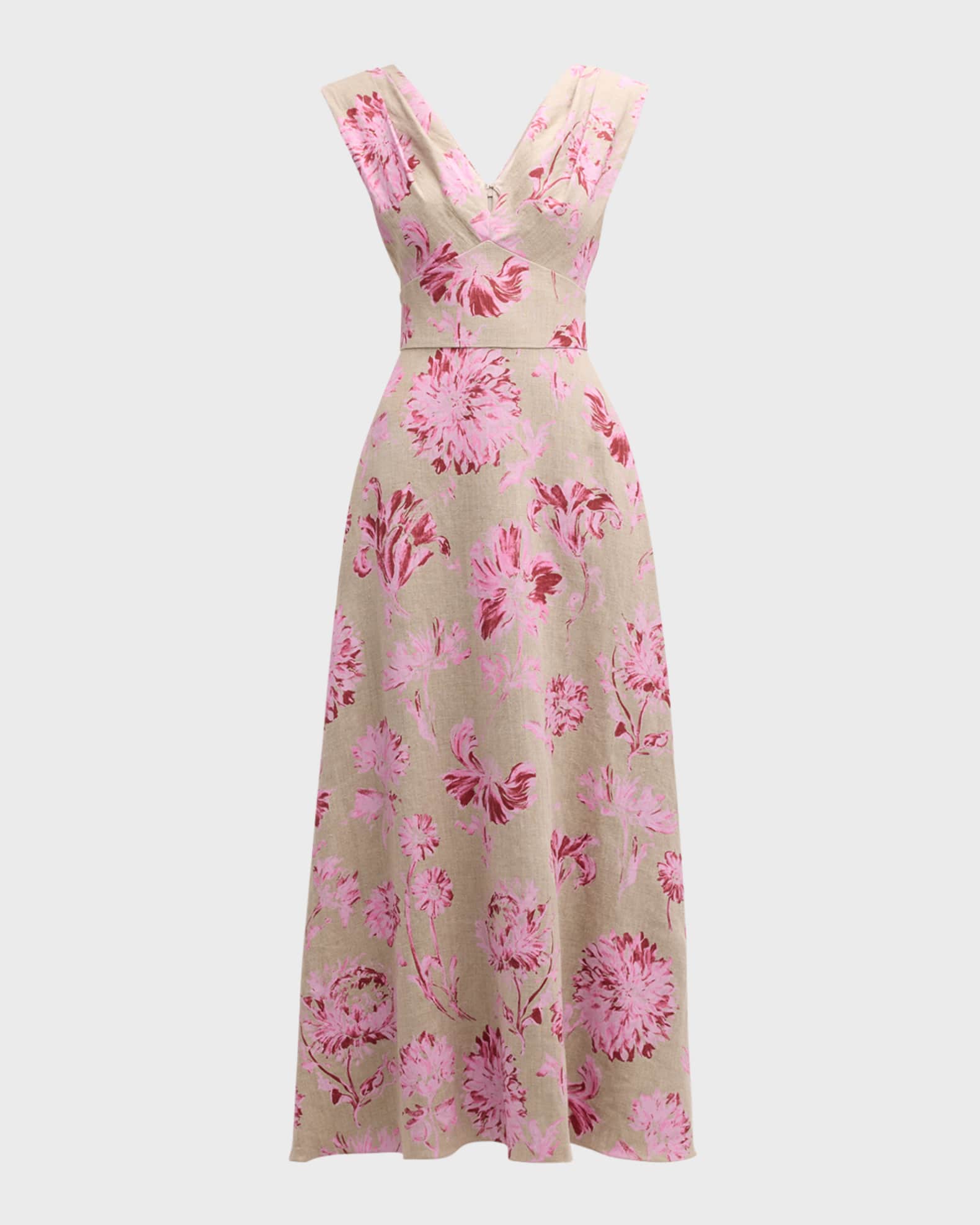 Lela Rose V-Neck Floral-Print Sleeveless Empire-Waist Maxi Dress
