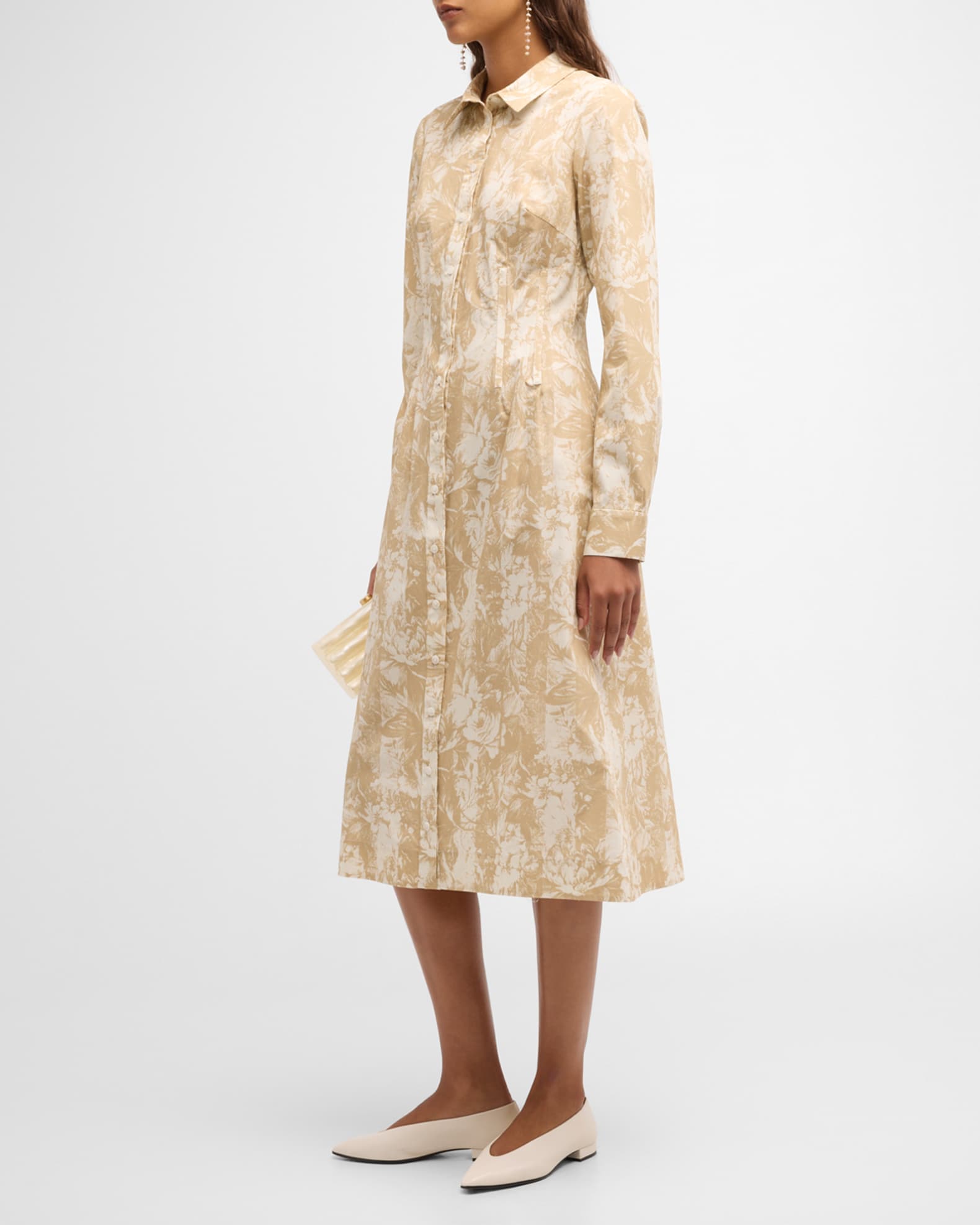 Striped Floral-Print Long-Sleeve Midi Shirtdress 1