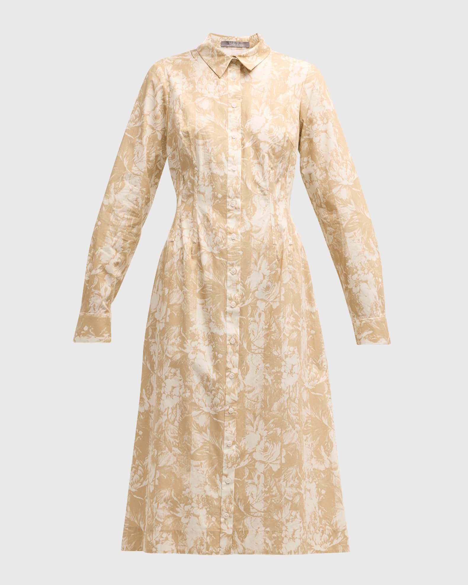 Striped Floral-Print Long-Sleeve Midi Shirtdress 0