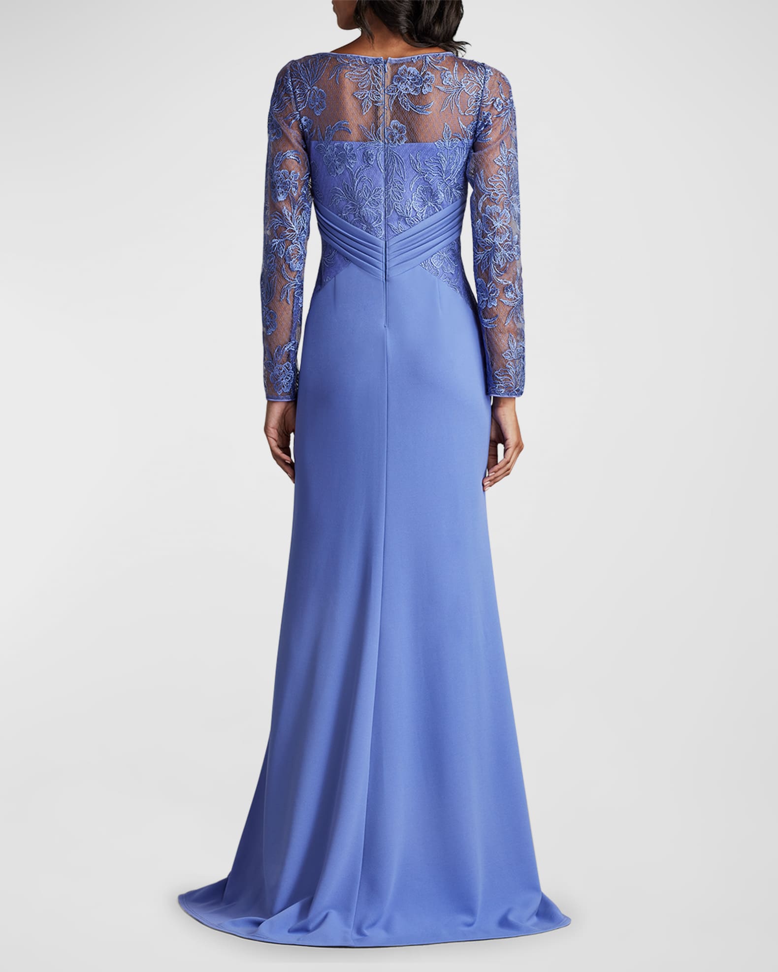 Tadashi Shoji Pleated Crepe Embroidered Lace Gown Neiman Marcus