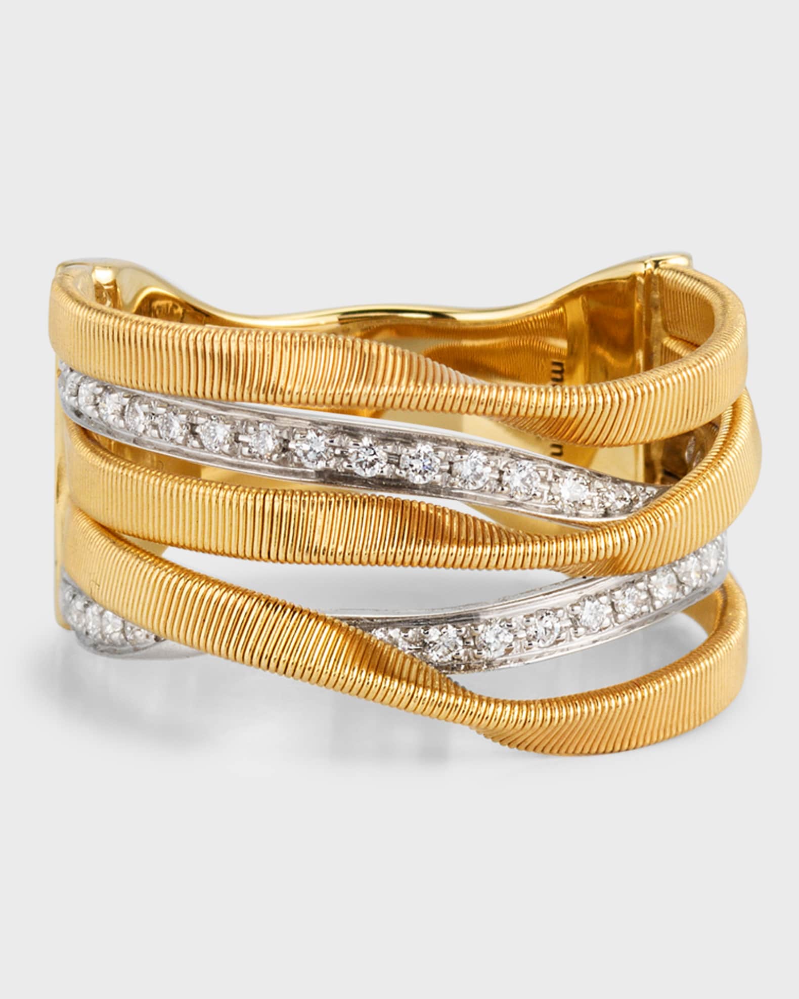 Marrakech 18K Yellow Gold Five Strand Ring with Diamonds, Size 7 0