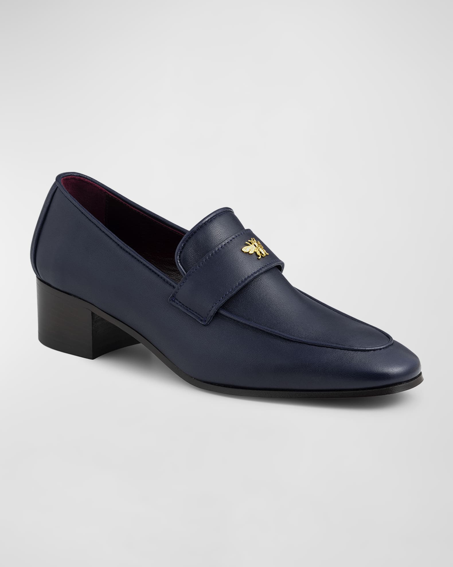 Leather Medallion Heeled Loafers 1
