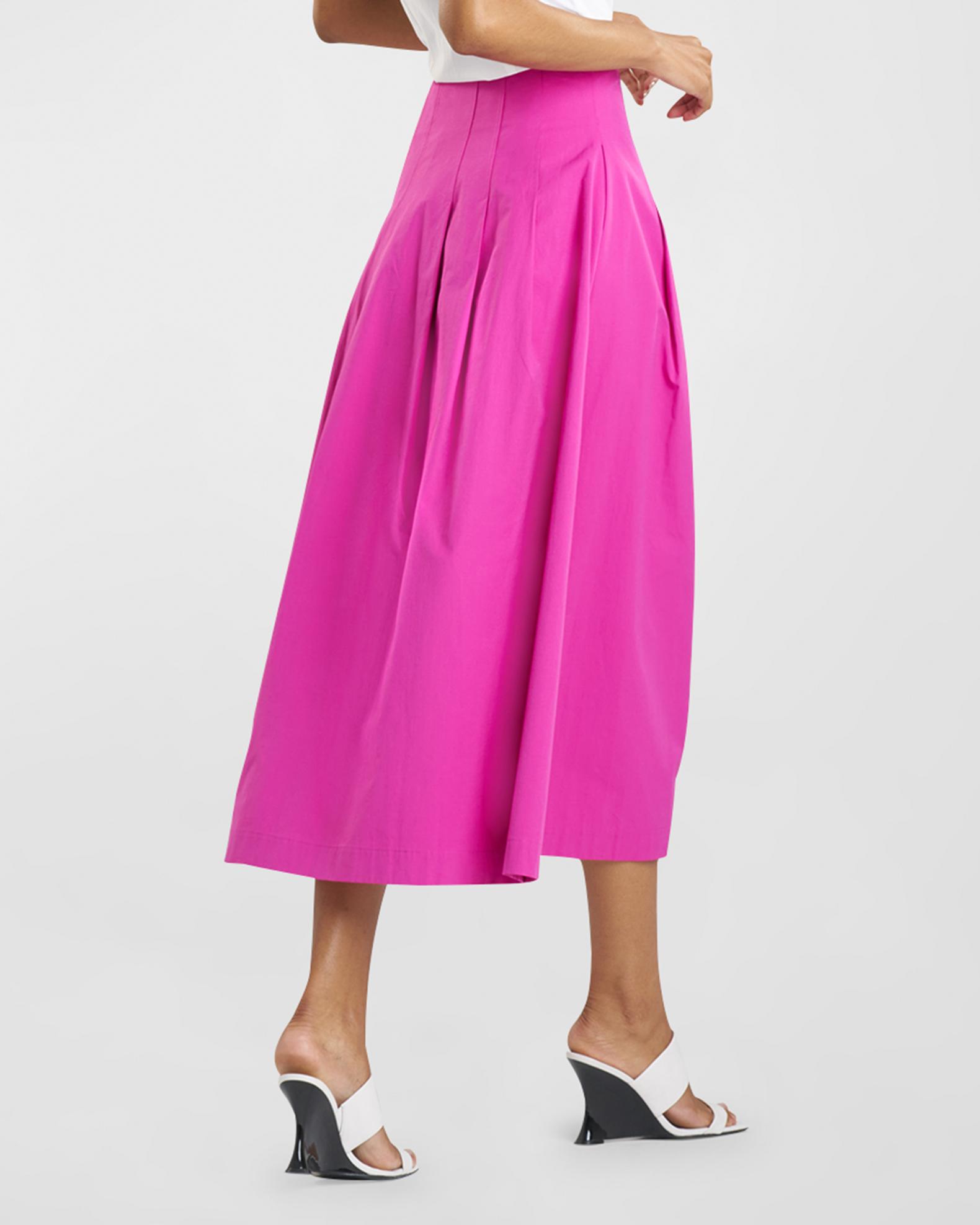 PLEATED A-LINE TAFFETA SKIRT NAVY