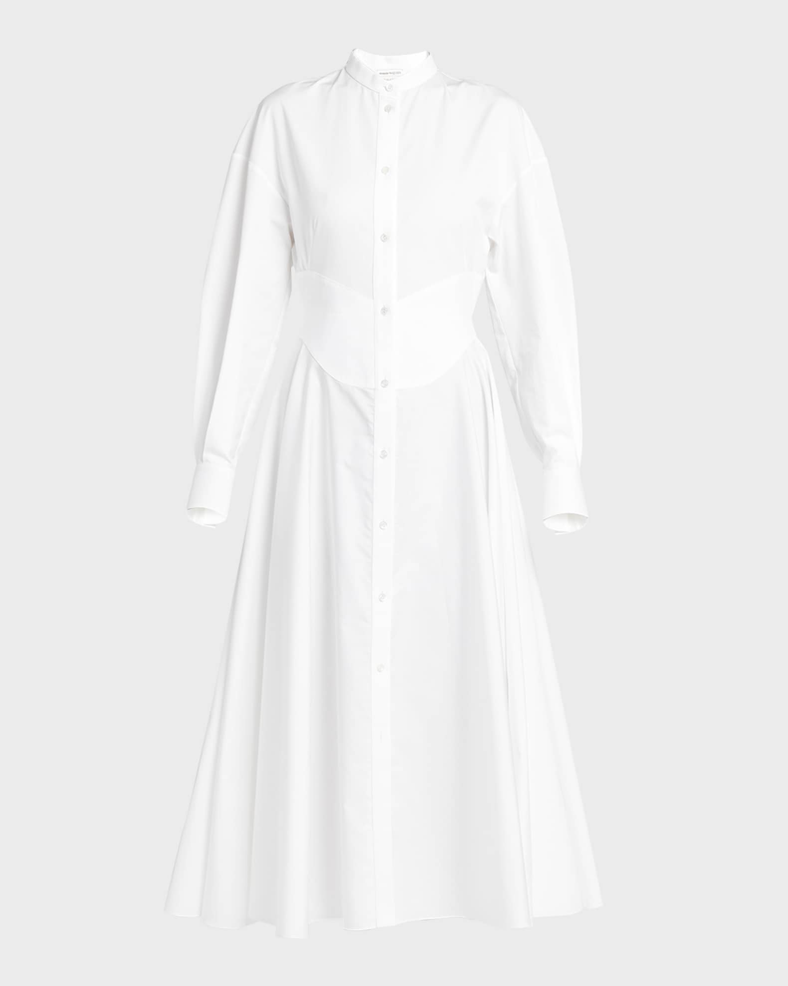 Alexander McQueen Poplin Midi Shirtdress with Corset Detail