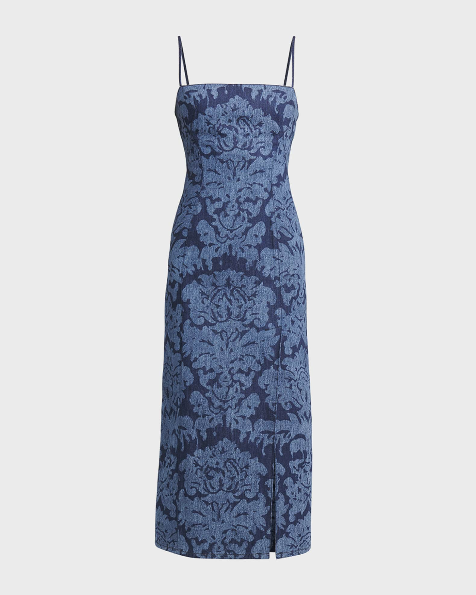 Alexander McQueen damask-print denim midi dress - Blue