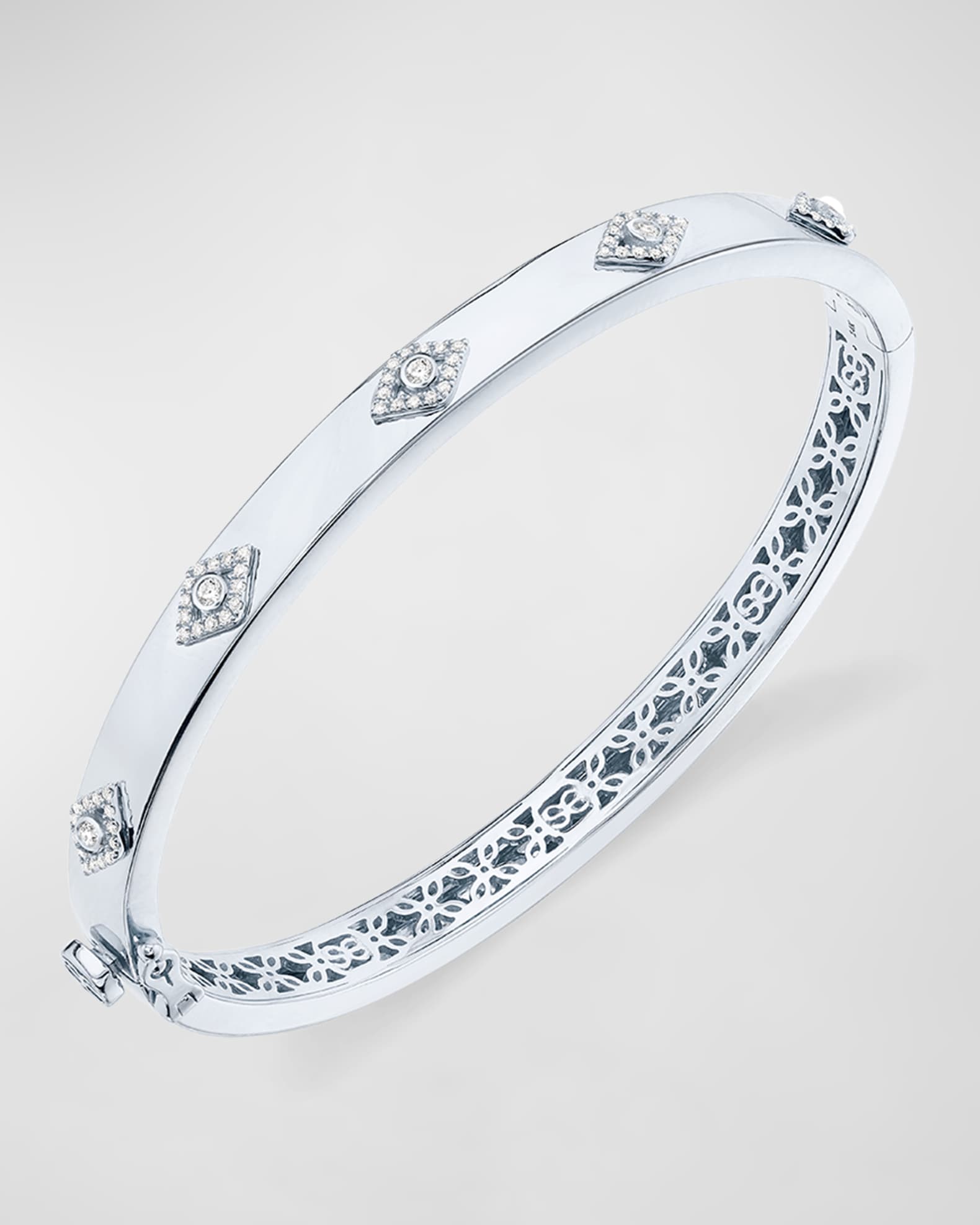 14k White Gold Diamond Evil Eye Bangle Bracelet 0