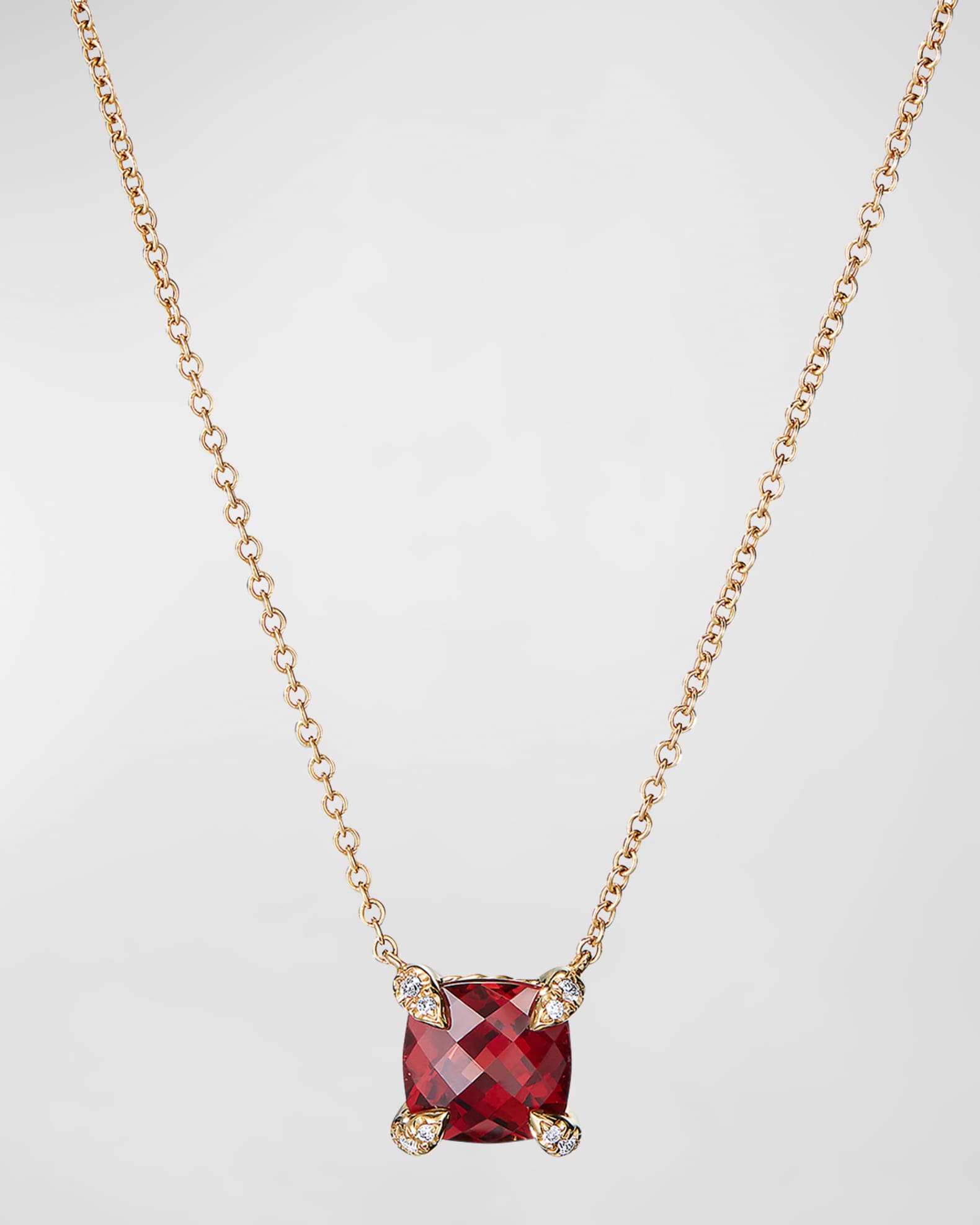 David Yurman Chatelaine 7mm Faceted Garnet Diamond Pendant Necklace Neiman Marcus