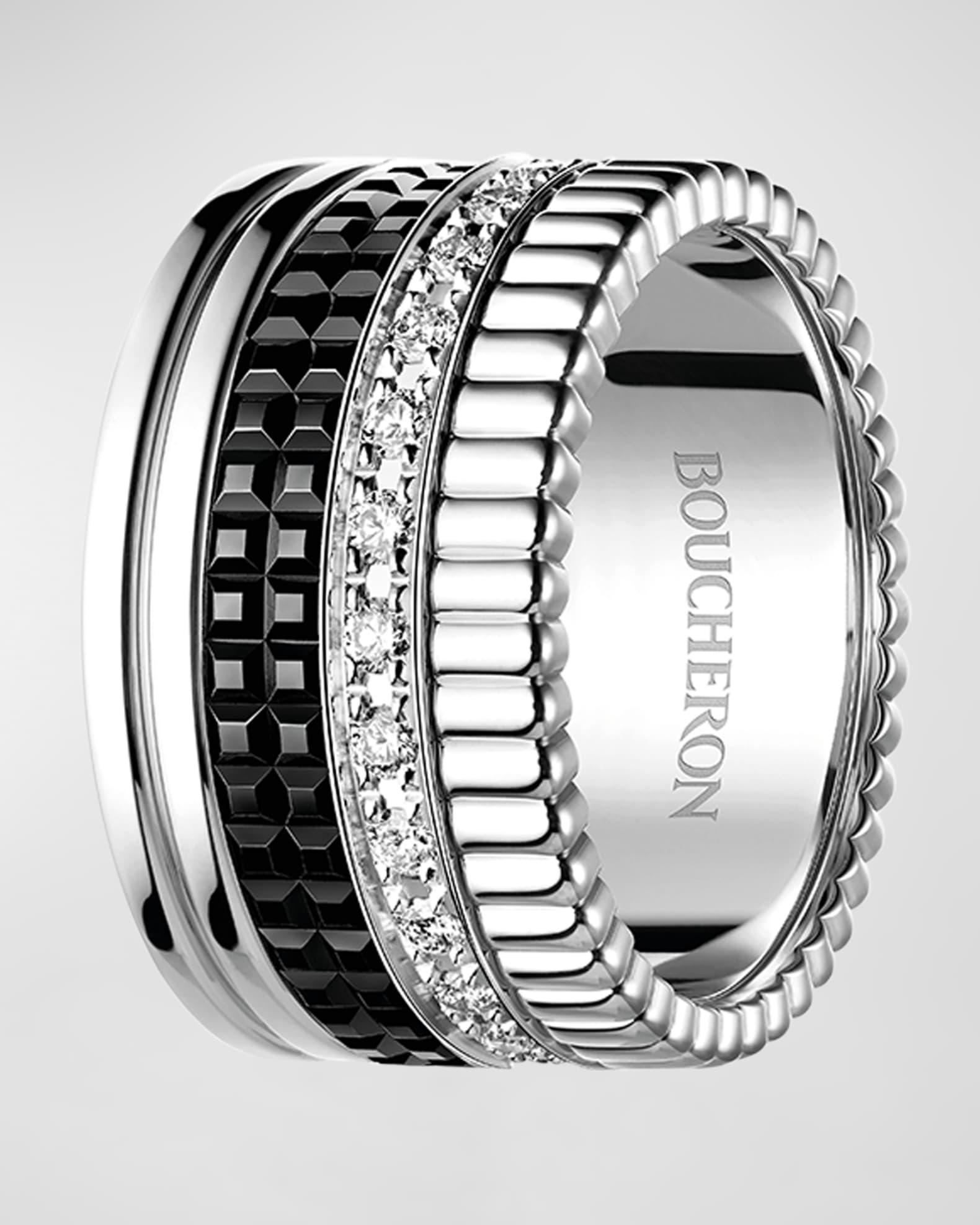 Boucheron Quatre Black Edition Large Diamond Band Ring, Size 54
