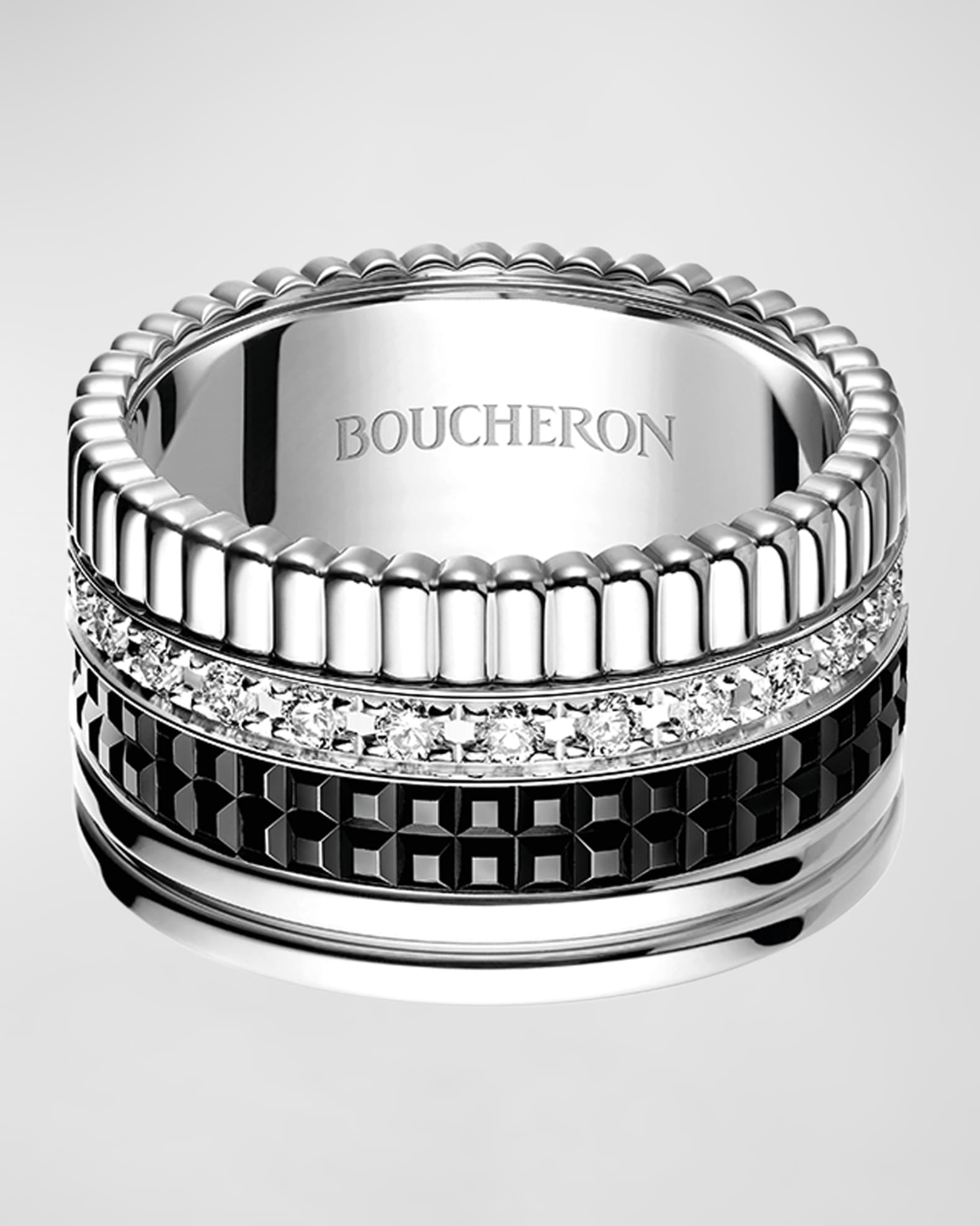 Quatre Black Edition Large Diamond Band Ring, Size 54 0