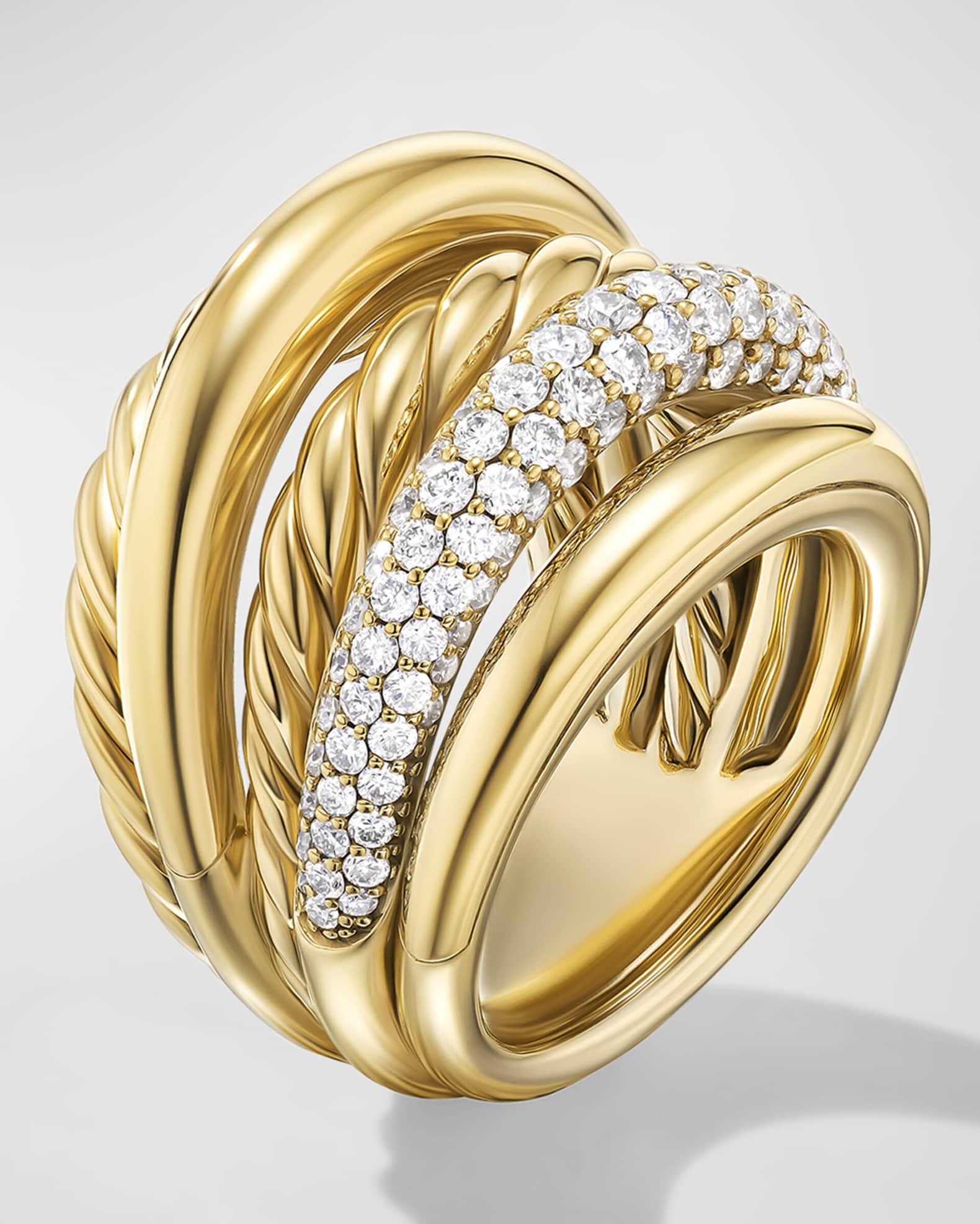 David Yurman DY Mercer Ring with Diamonds in 18K Gold 21mm Neiman Marcus