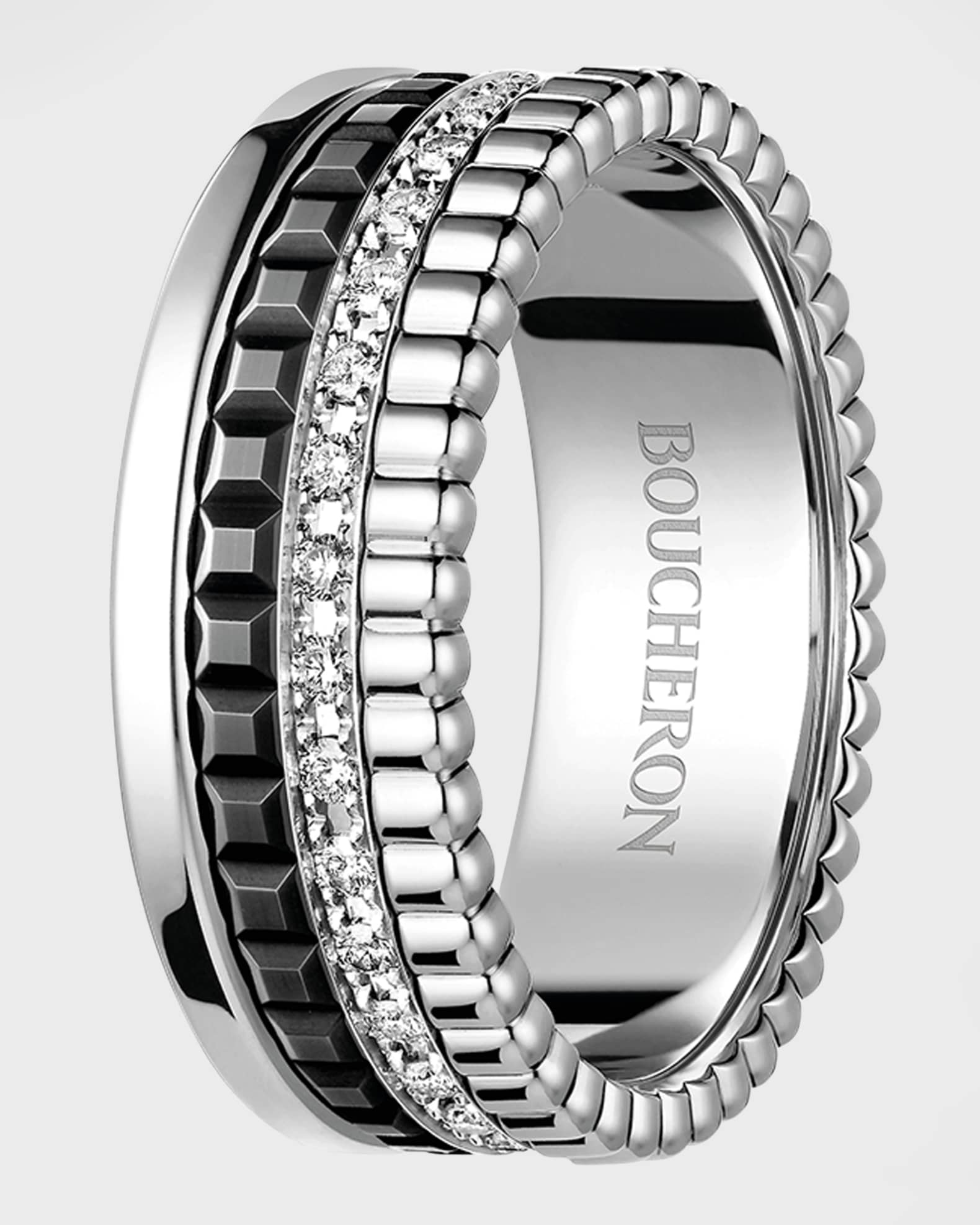 Quatre 18K White Gold Black Edition Small Diamond Band Ring 1