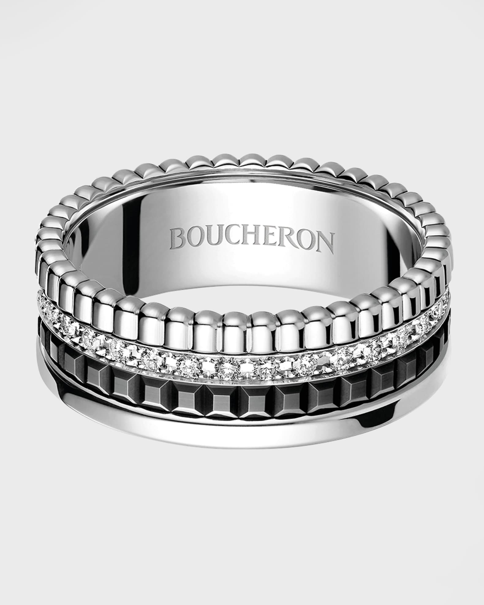 Quatre 18K White Gold Black Edition Small Diamond Band Ring 0
