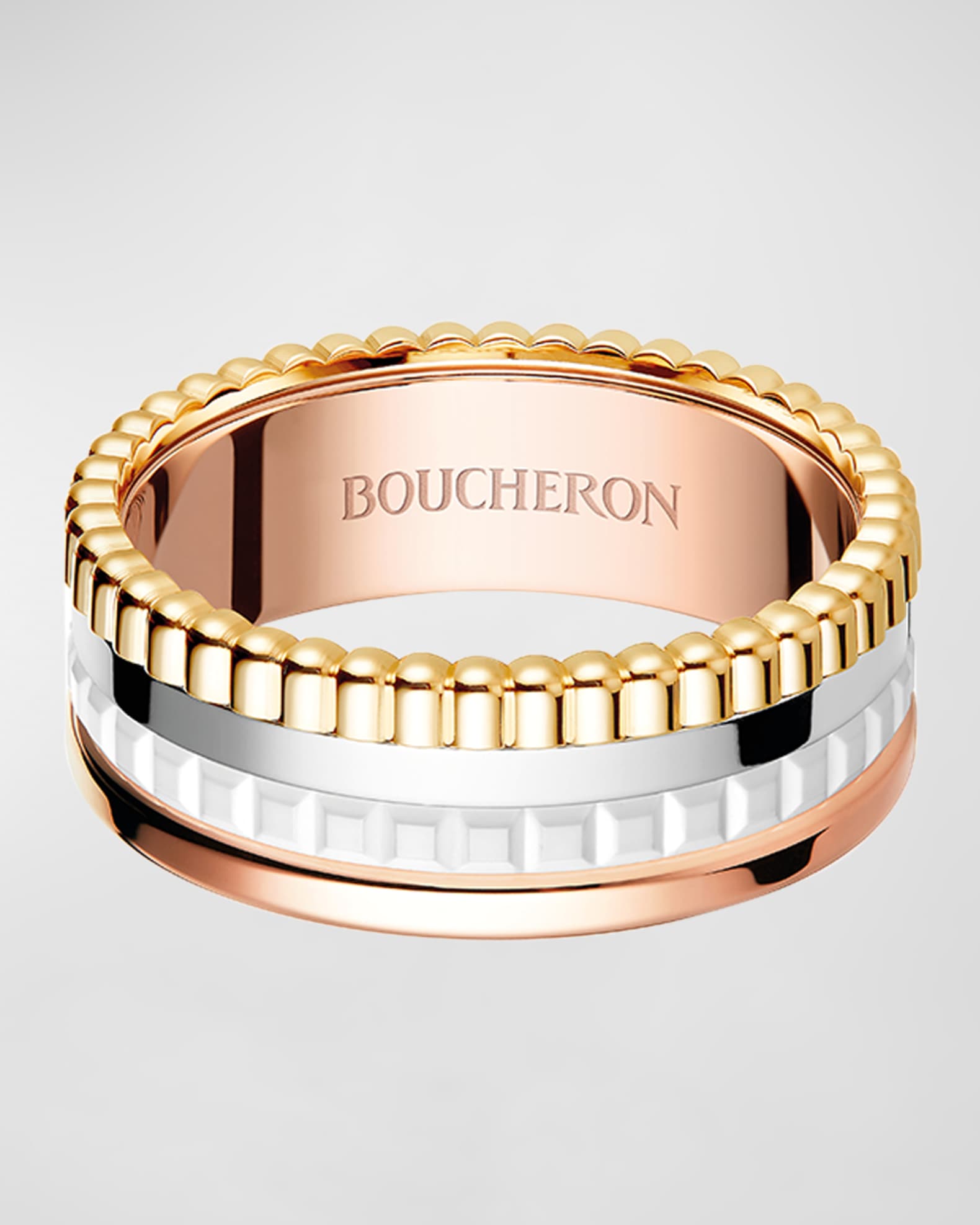 Quatre 18K Tricolor Gold Ceramic & Diamond Small Ring 0