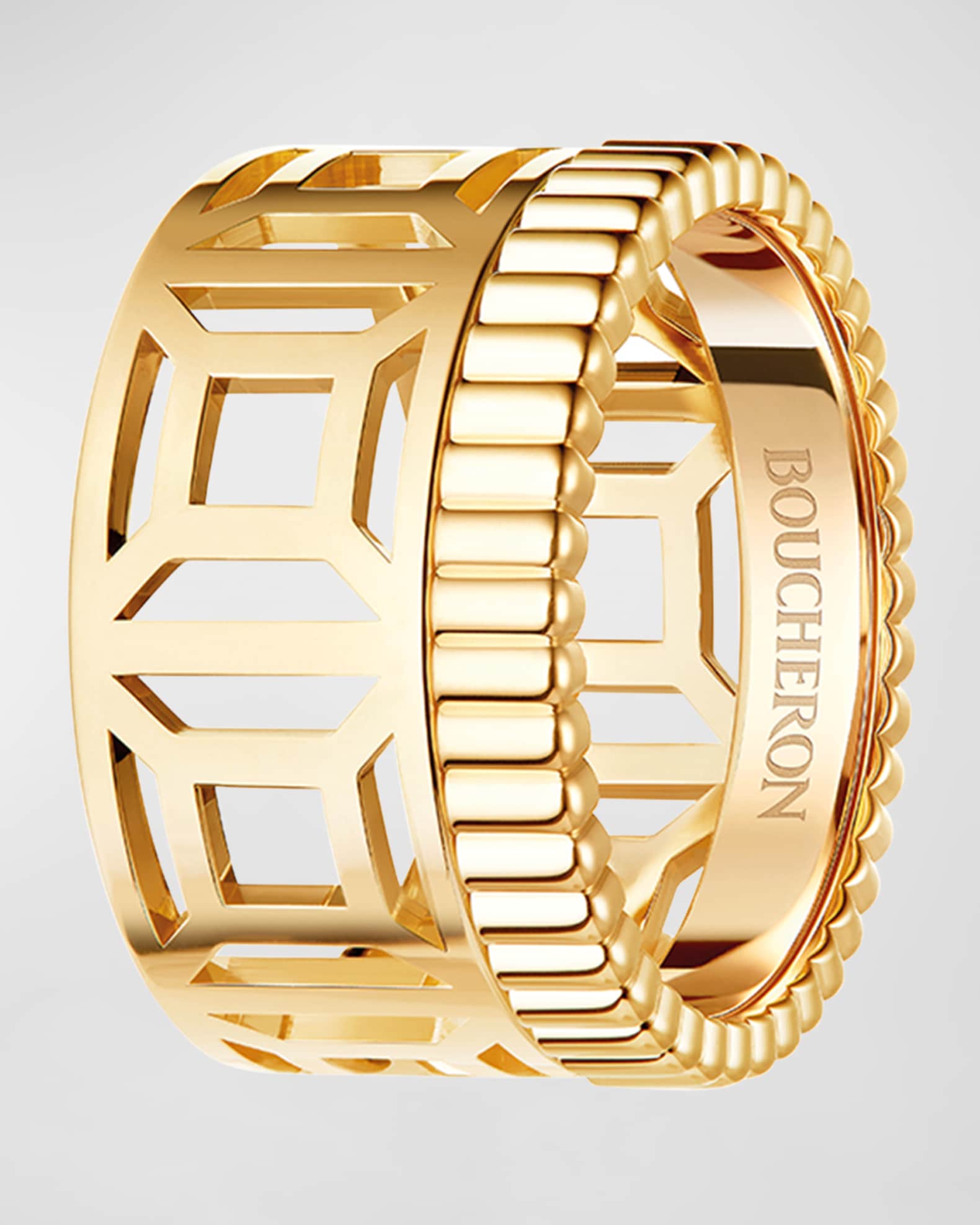 Boucheron Quatre Radiant リング #50 Boucheron Quatre 18K Yellow Gold Radiant Edition Openwork Ring