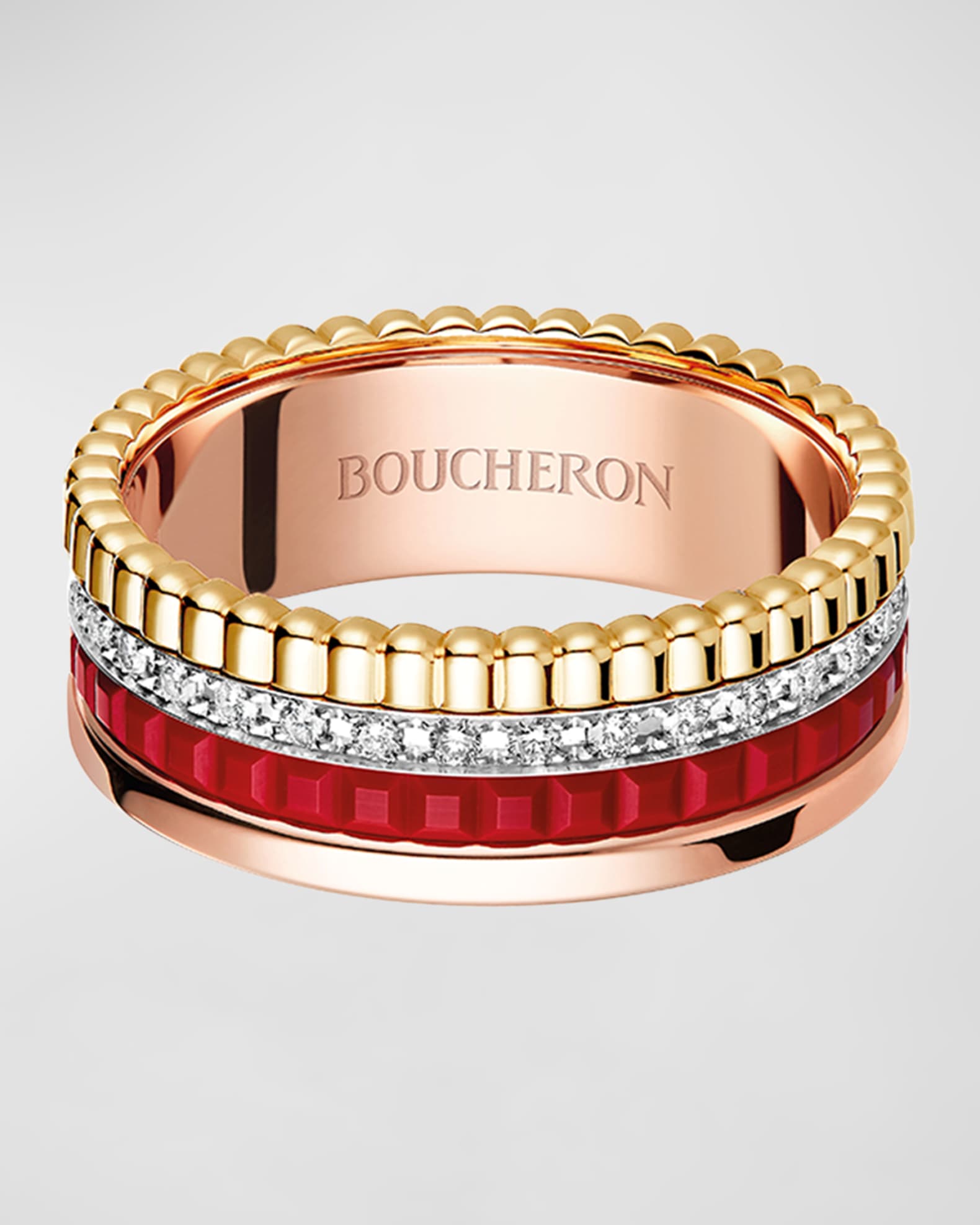 Quatre 18K Gold Red Follies Band Ring 0