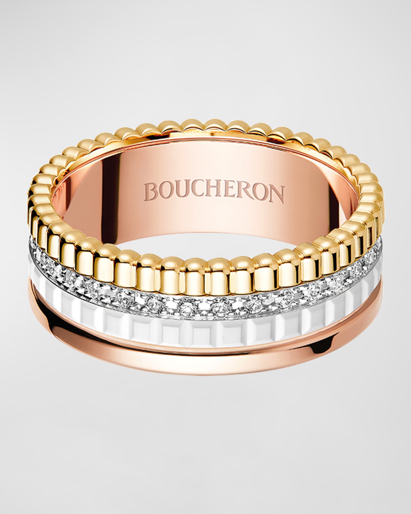 Quatre 18K Tricolor Gold & Ceramic Diamond Ring 0