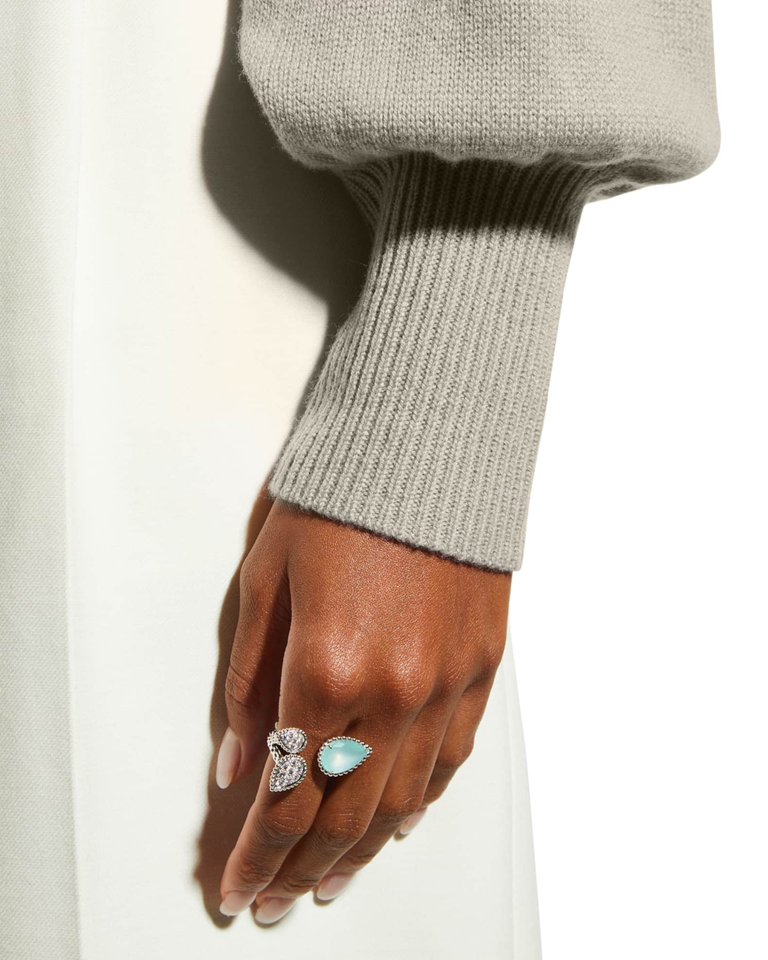 Serpent Boheme White Gold 3-Motif Diamond and Aquaprase Ring, EU 52 / US 6 1