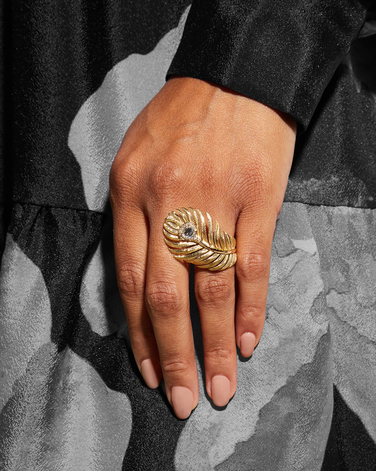 Boucheron Plume de Paon 18K Yellow Gold Large Diamond Ring Neiman Marcus