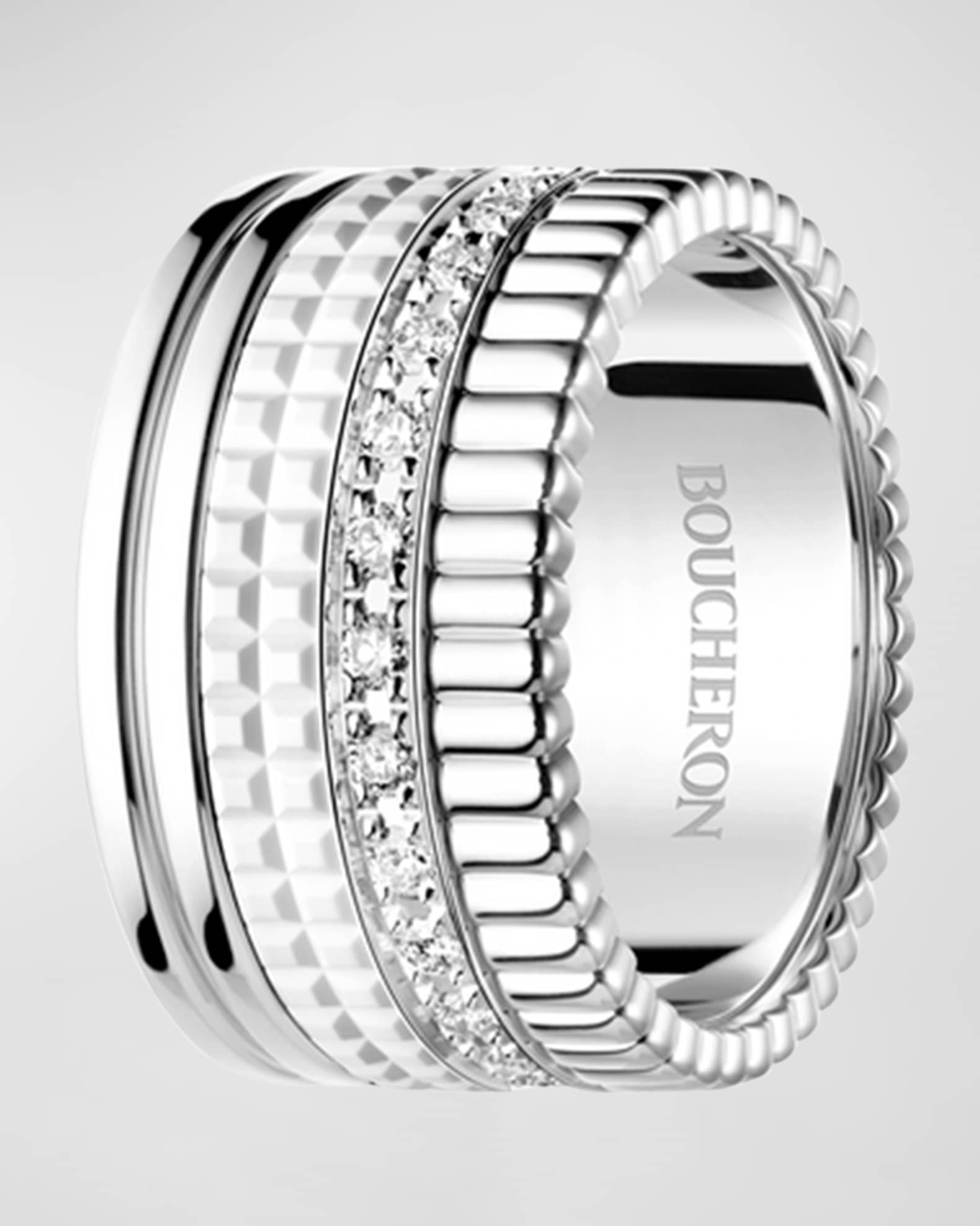 Boucheron Quatre 18K White Gold Diamond Wide Edition Ring | Neiman