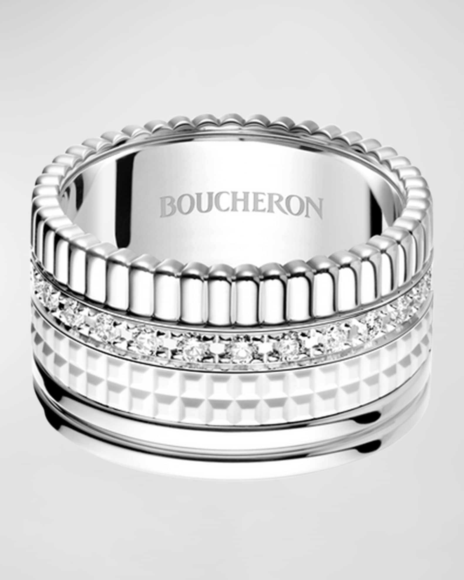 Quatre 18K White Gold Diamond Wide Edition Ring 0