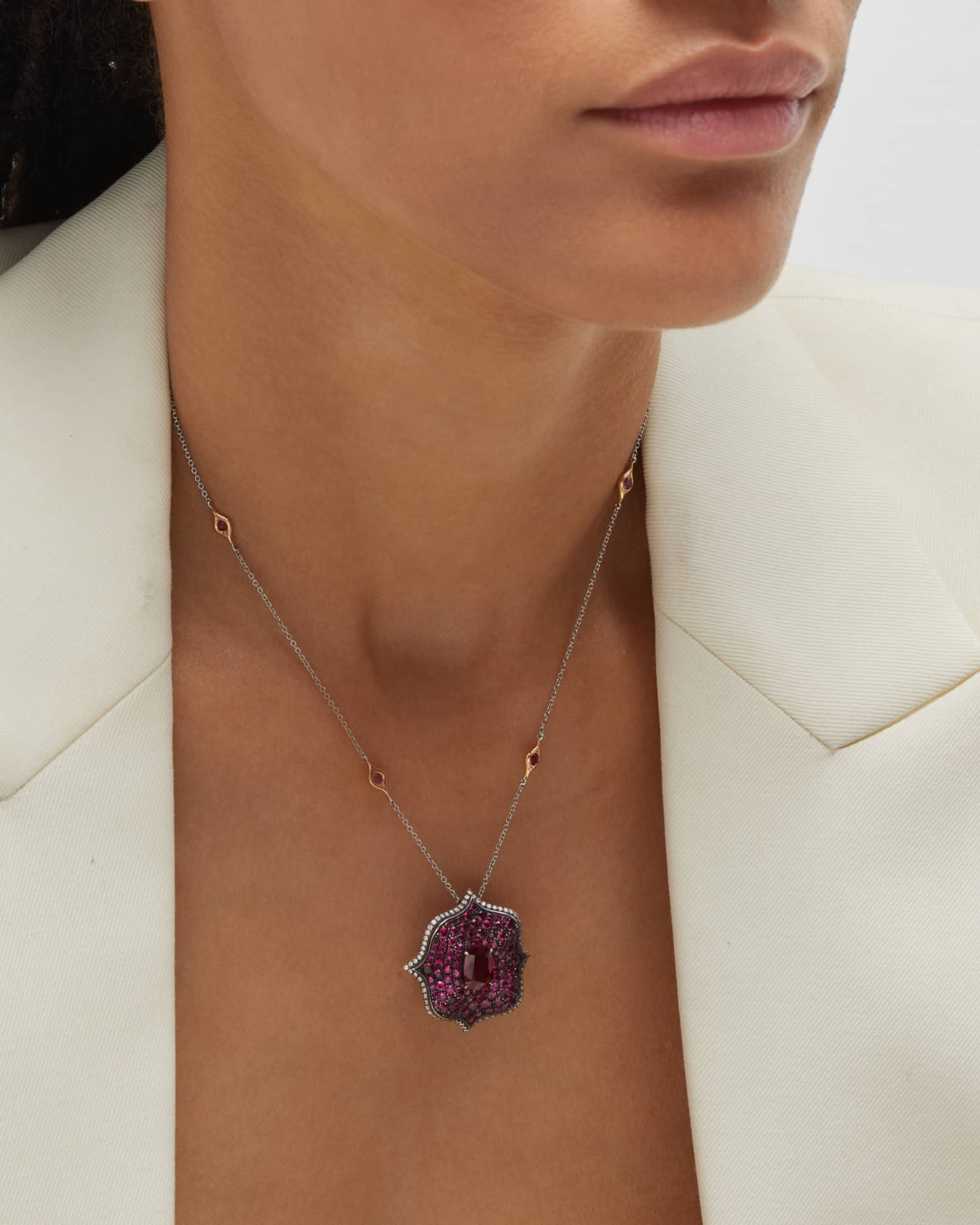 Platinumand 18K Rose Gold Cushion Ruby Pendant Necklace 1