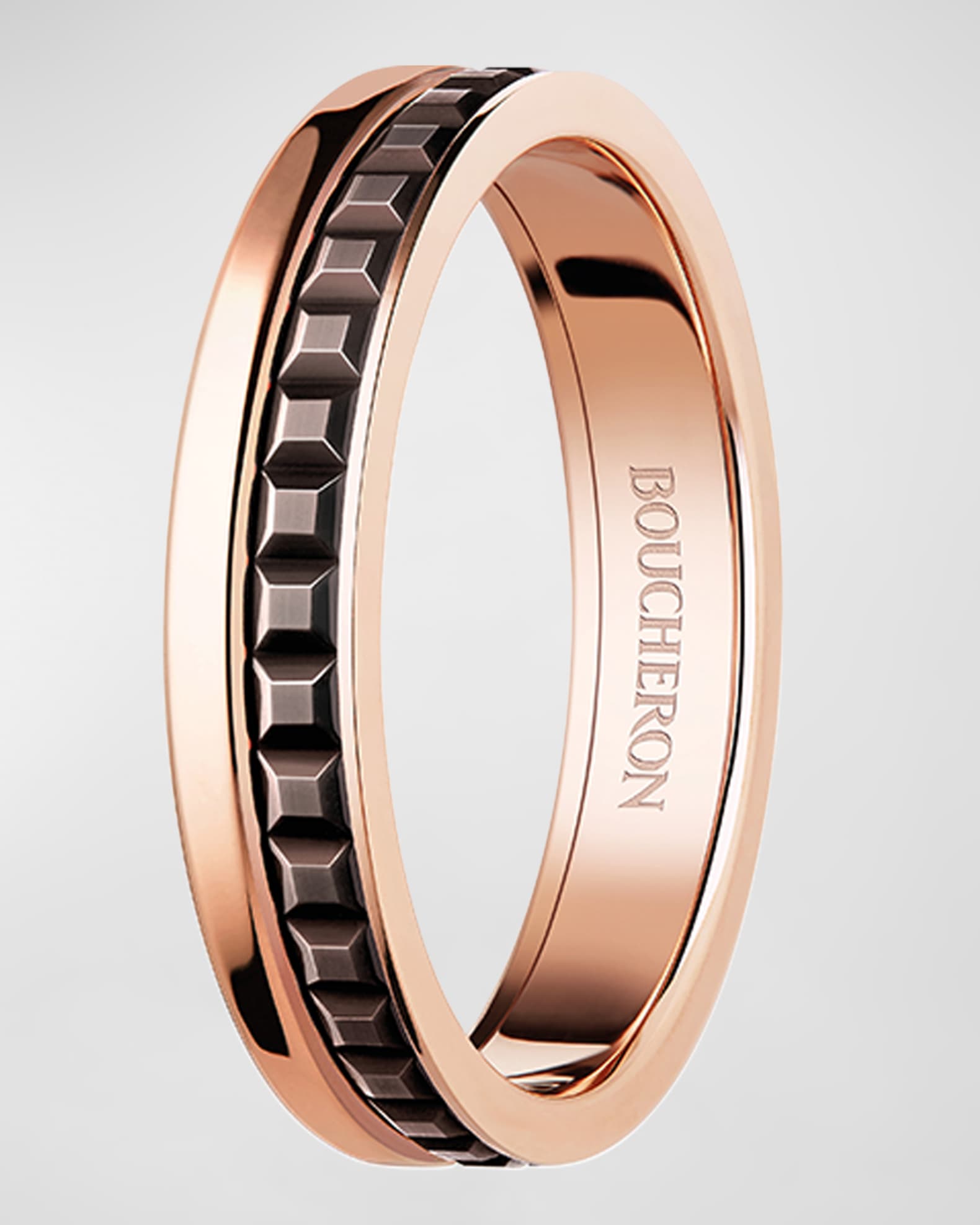 【Boucheron】Quatre Classique 18Kローズゴールド＆ブラウンPVD Boucheron Quatre 18K Rose Gold & Brown PVD Band Ring