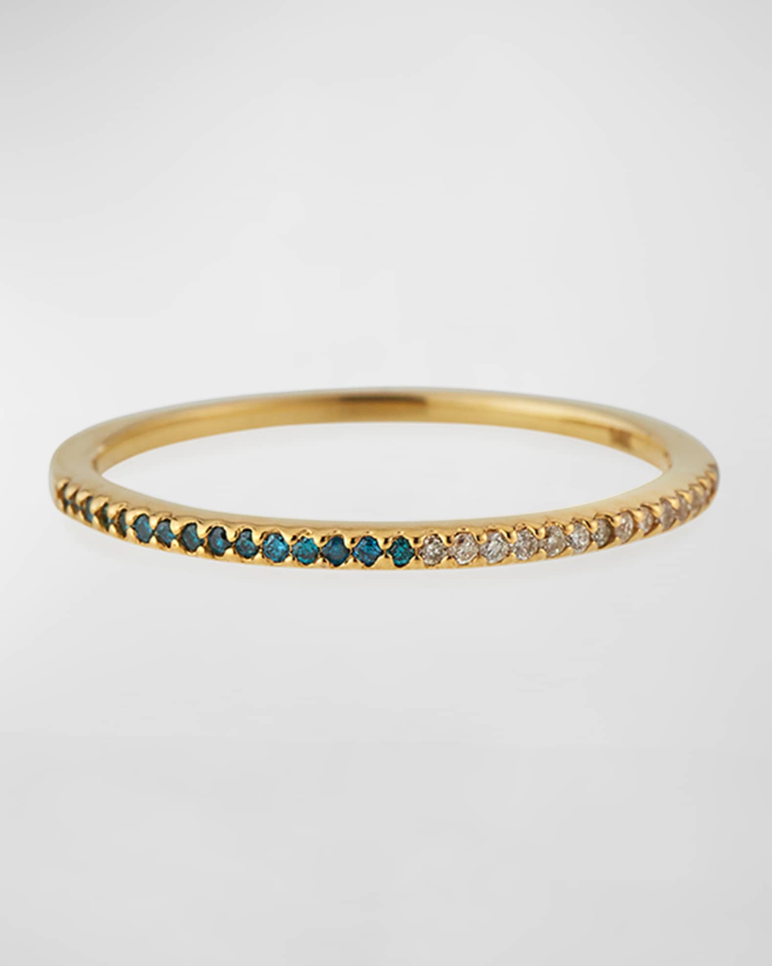 14k Yellow Gold Halfway Blue & White Diamond Ring, Size 7 0