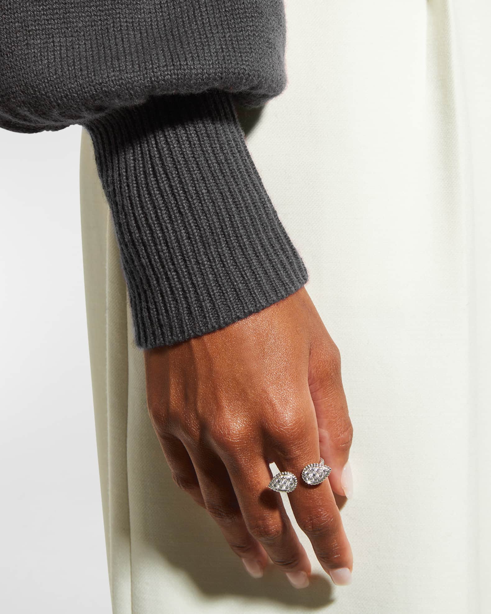White Gold Serpent Boheme 2-Motif Small Diamond Ring, EU 50 / US 5.25 1