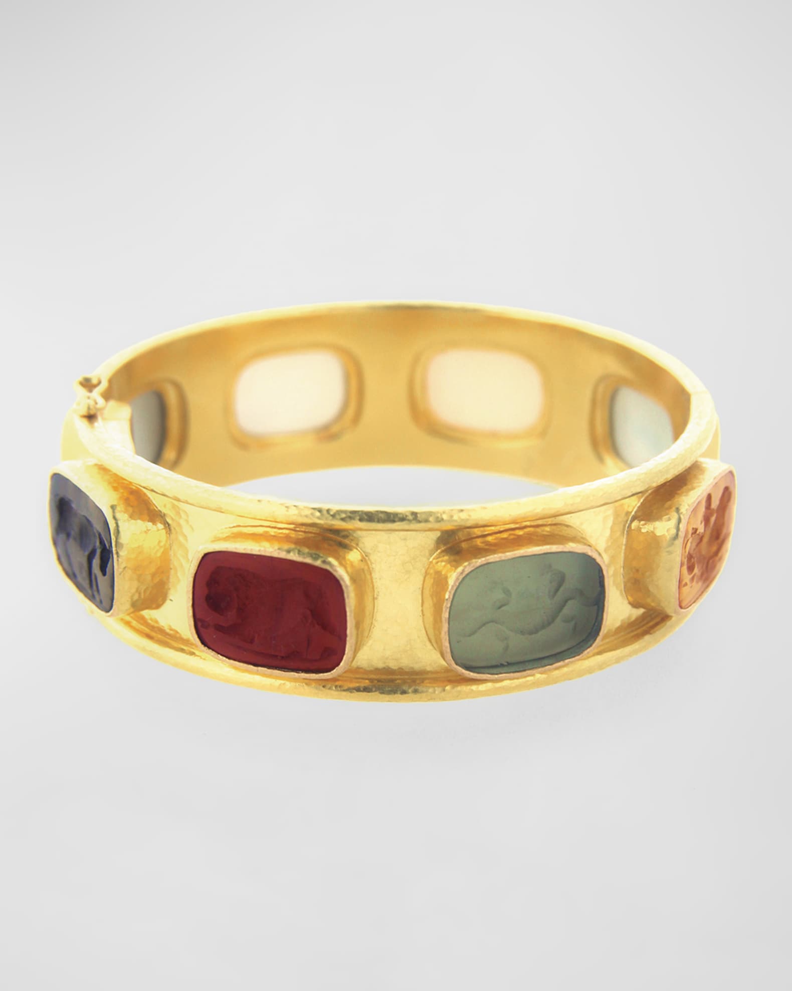  19K Gold Antiqued Animals Intaglio Bangle, Neutral/Multicolor 1