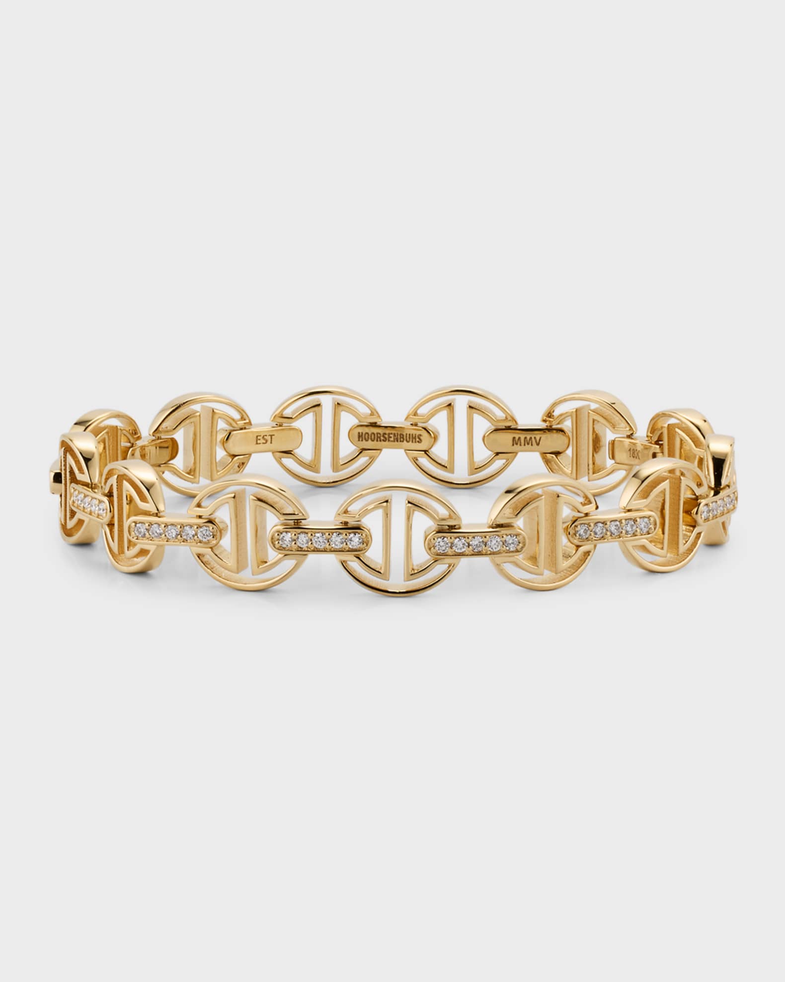 18K Yellow Gold Small Link MMV Bracelet with Diamonds 0