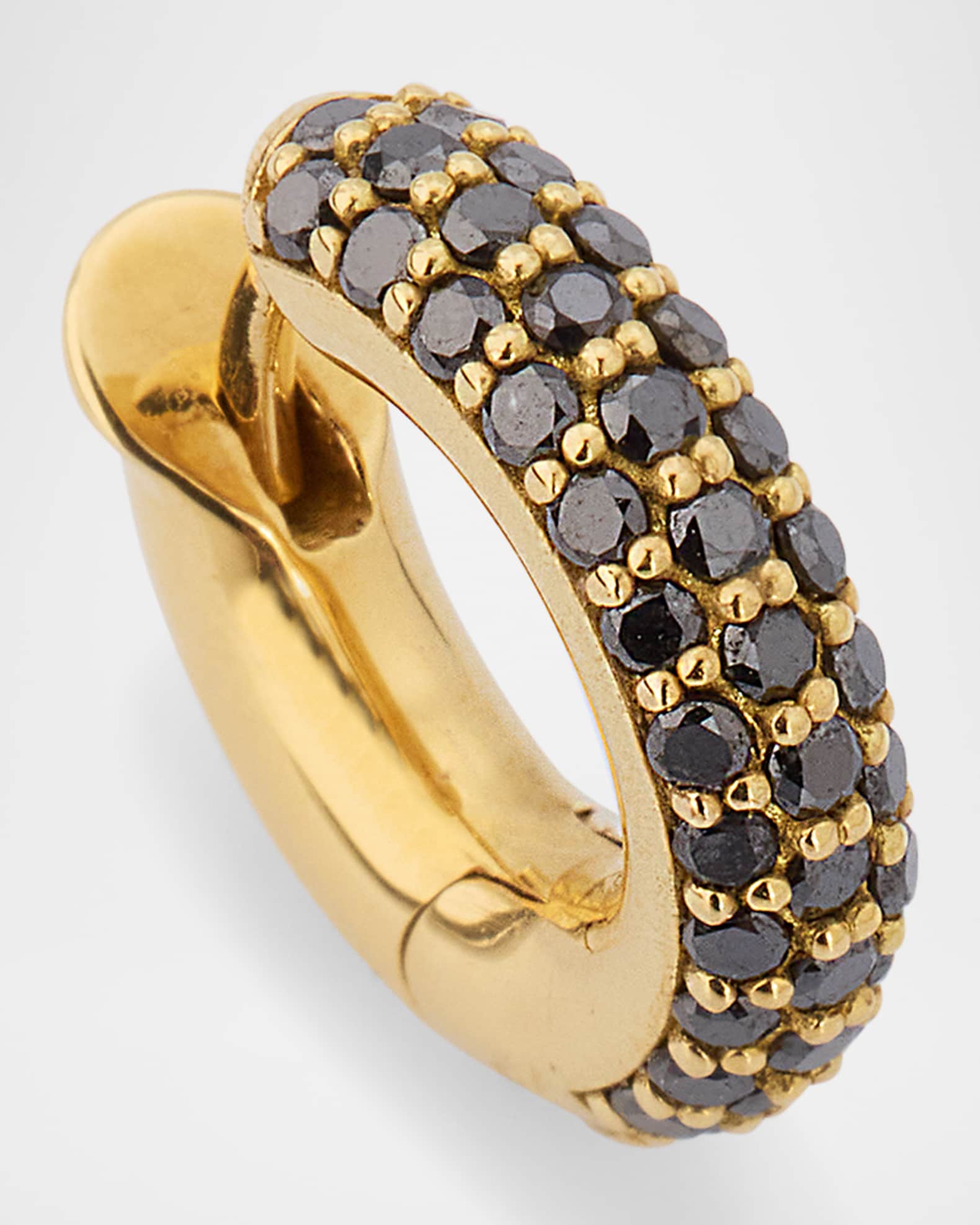 Men's 3-Row Pave Noir Macro Hoop Earring in 18K Yellow Gold and Black Diamonds, Single 0