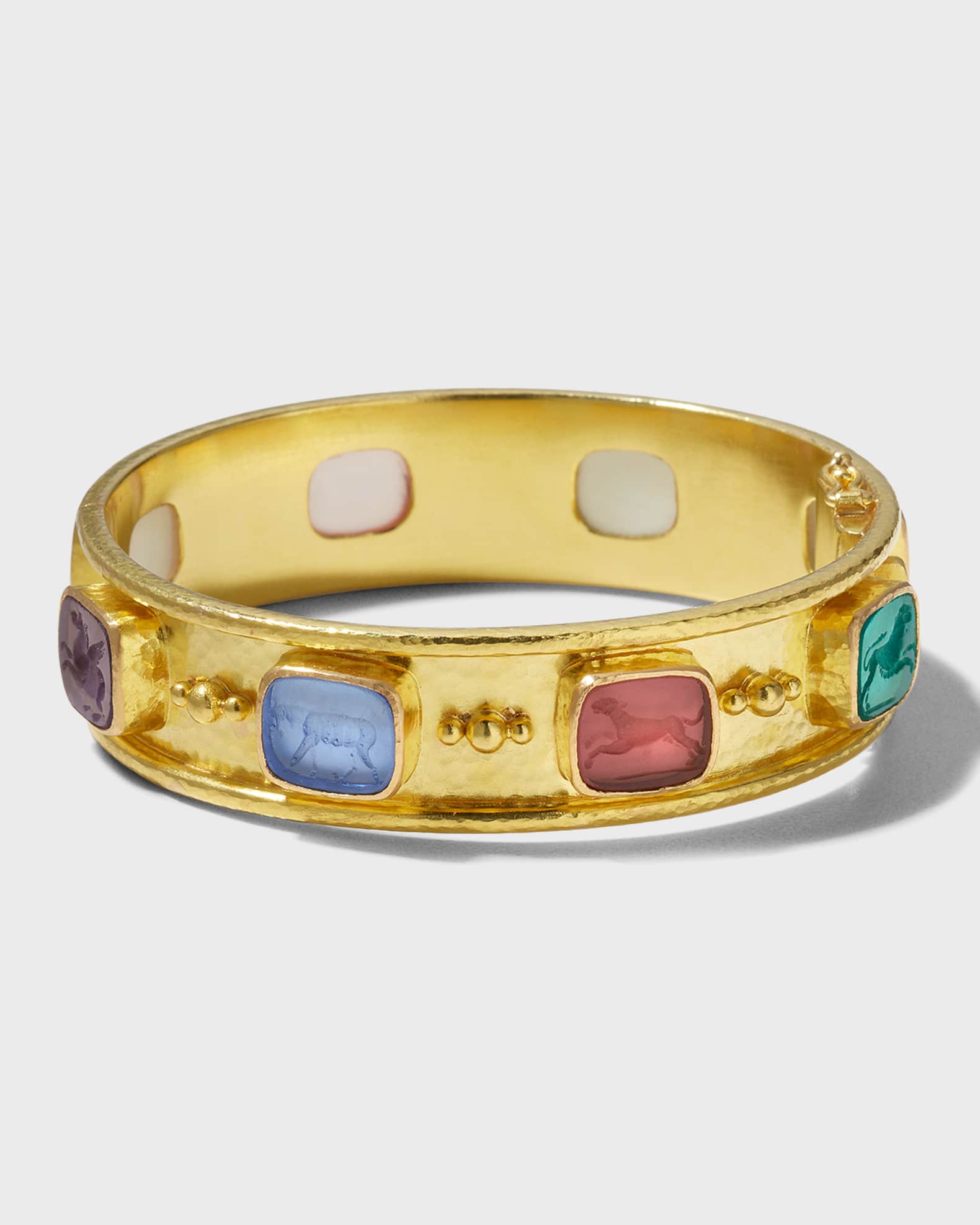 Venetian Glass Intaglio Square Animals Hinged Bangle with Gold Dots 0