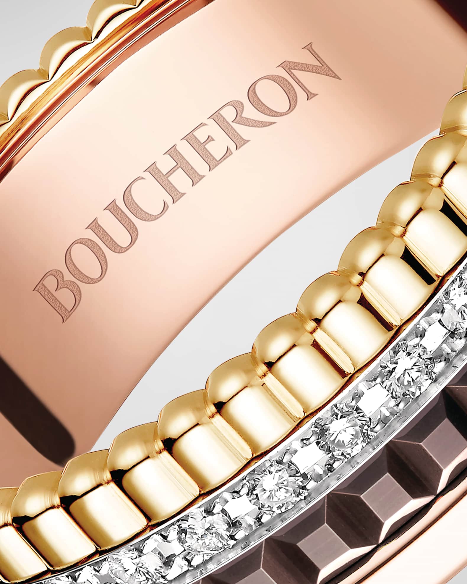 【Boucheron】Quatre Classique 18Kゴールド＆ダイヤモンド Boucheron Quatre 18K Gold Classique Large Band Diamond Ring