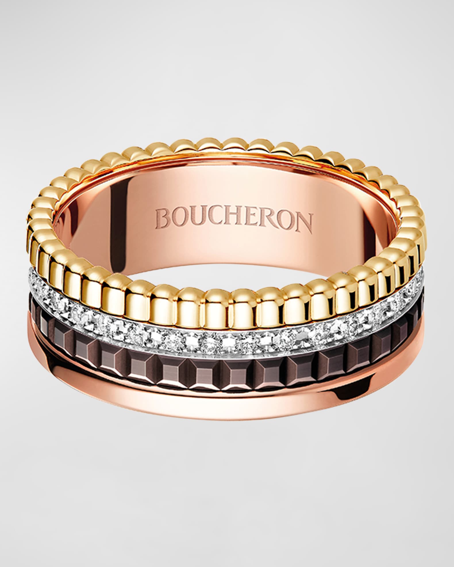 Quatre 18K Gold Classique Small Band Diamond Ring 0