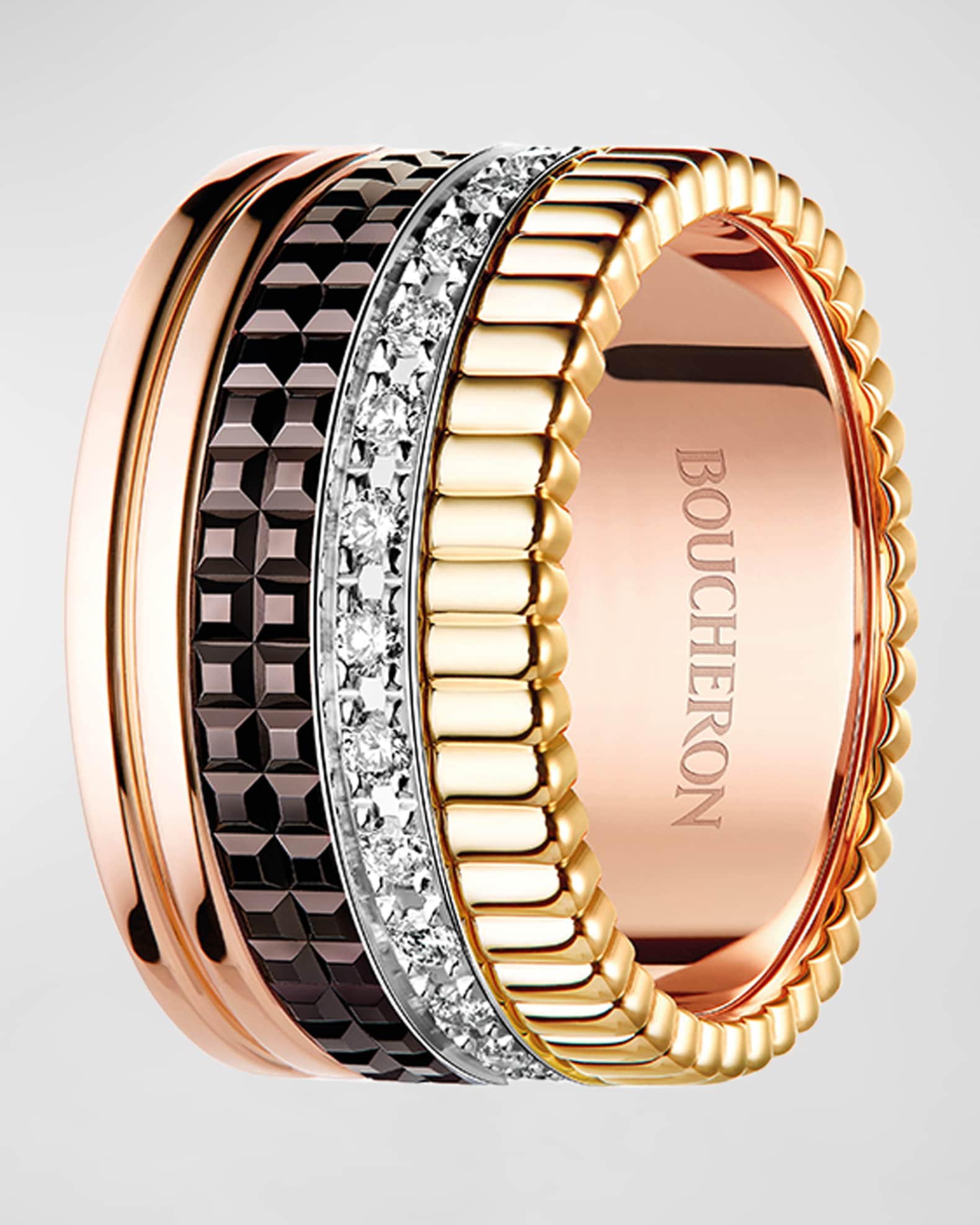 【Boucheron】Quatre Classique 18Kローズゴールド＆ブラウンPVD Boucheron Quatre 18K Rose Gold & Brown PVD Band Ring