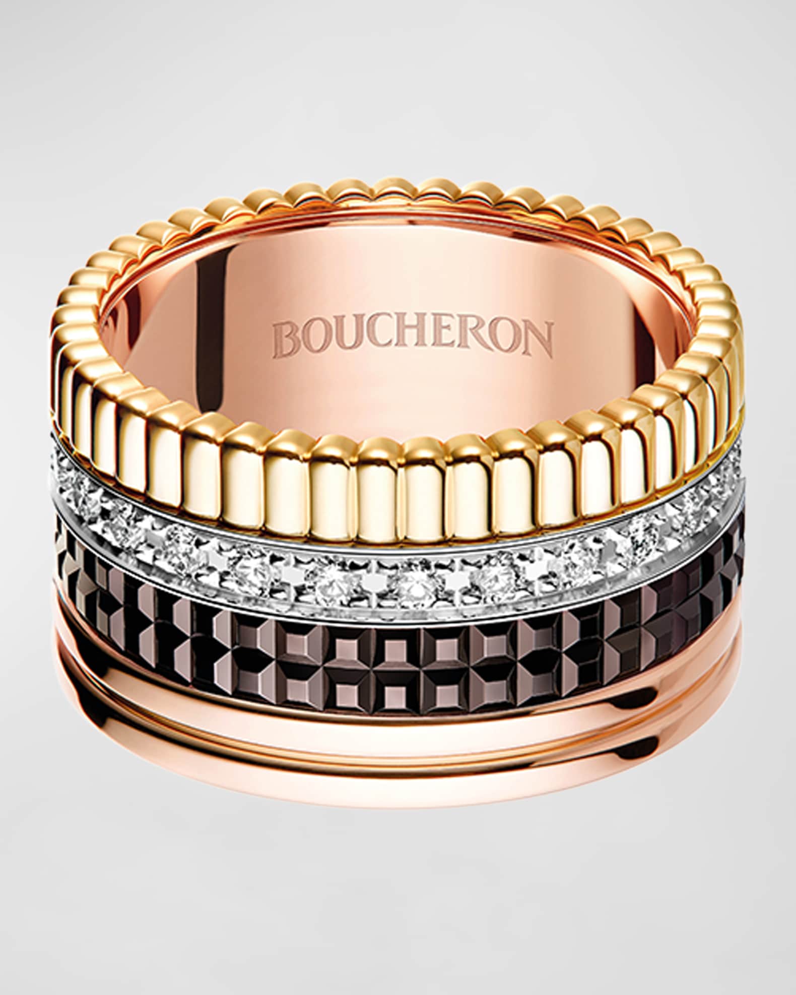 Quatre 18K Gold Classique Large Band Diamond Ring 0