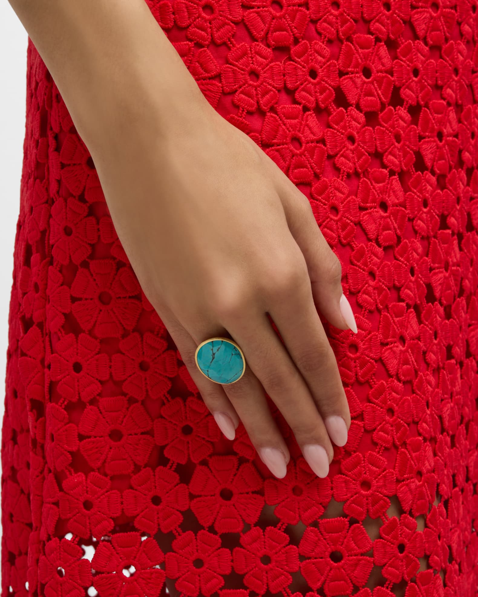 18K Yellow Gold Statement Ring with Turquoise, Size 7 1