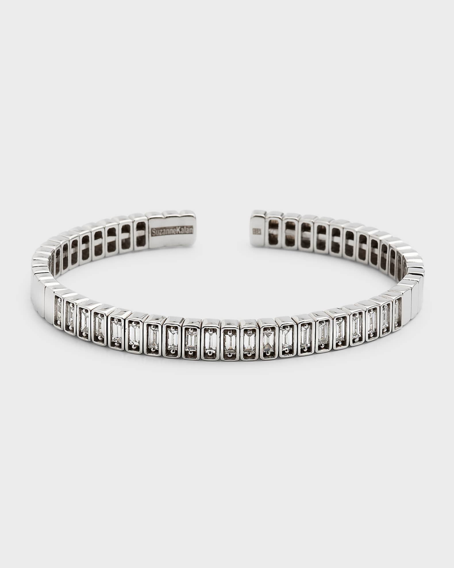 18K White Gold Diamond Inlay Bangle Bracelet, 7mm 0