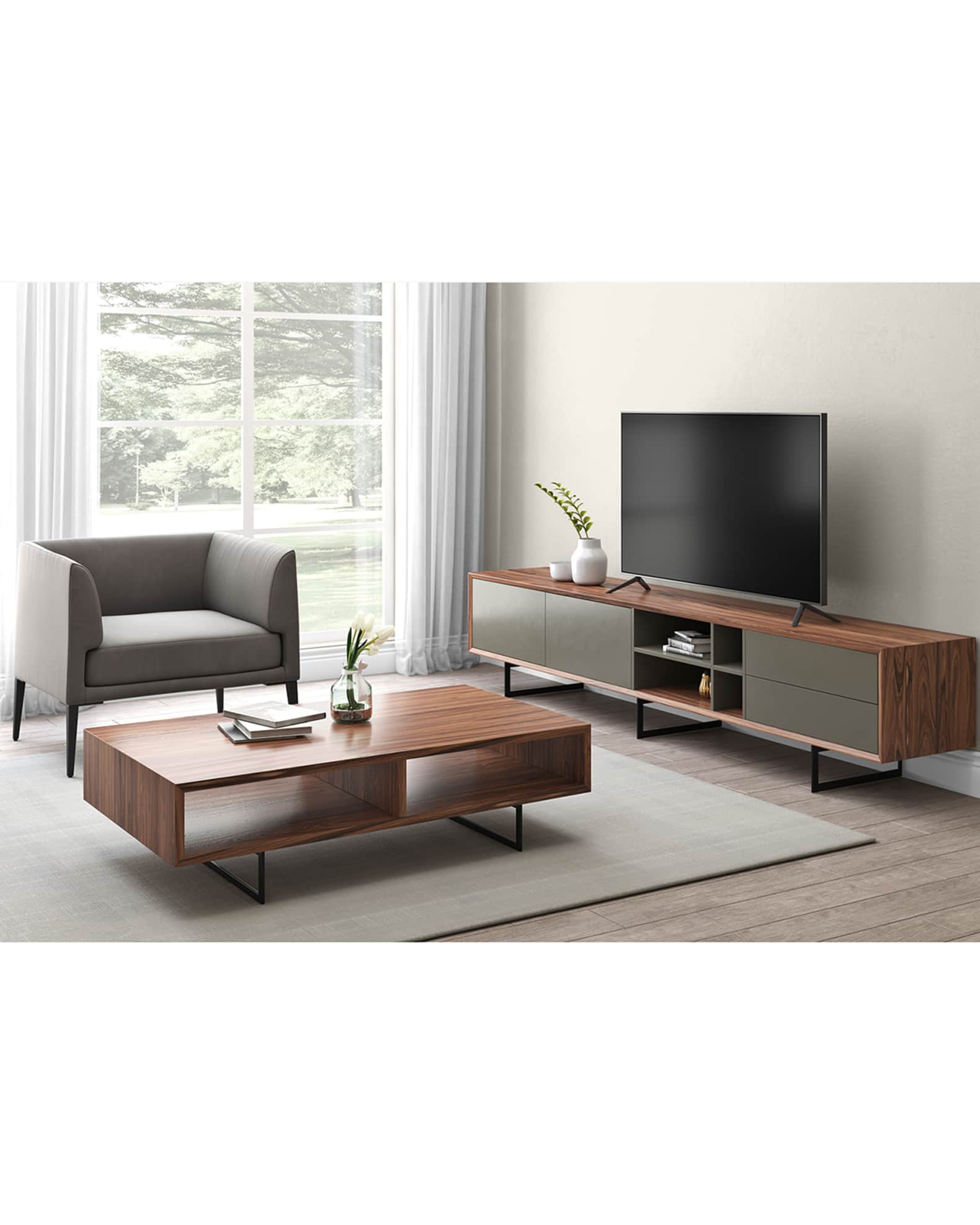 Euro Style Anderson Walnut Dark Gray Media Stand Neiman Marcus