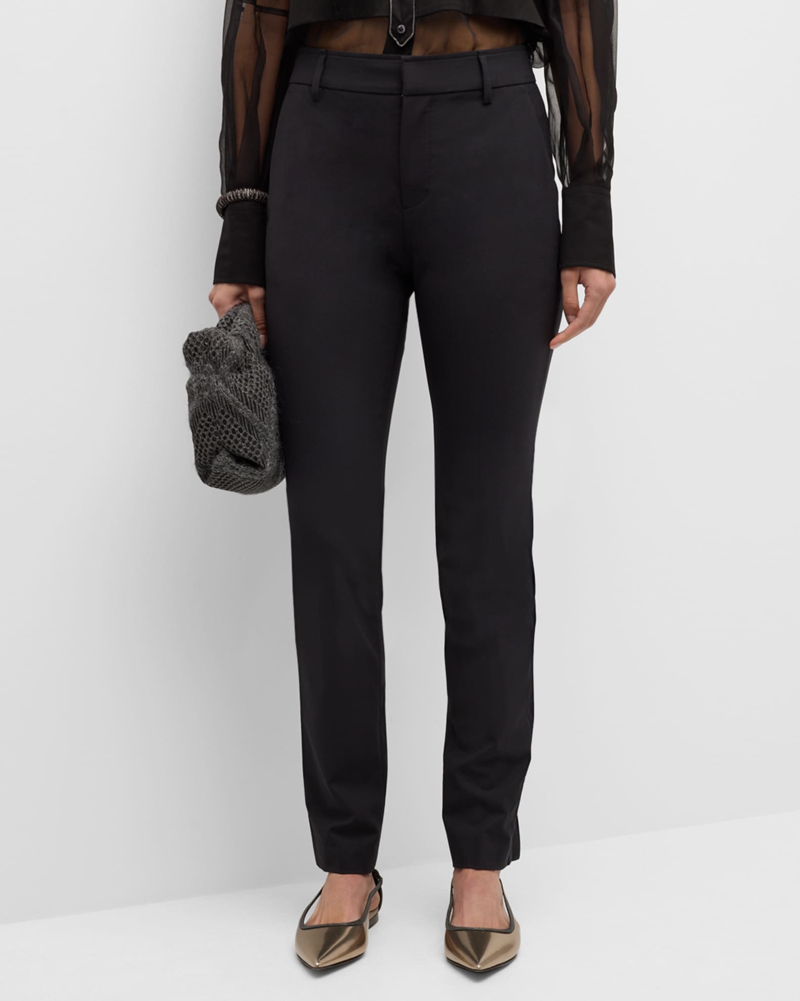 Brunello Cucinelli Tropical Wool Straight-Leg Tailored Trousers with ...