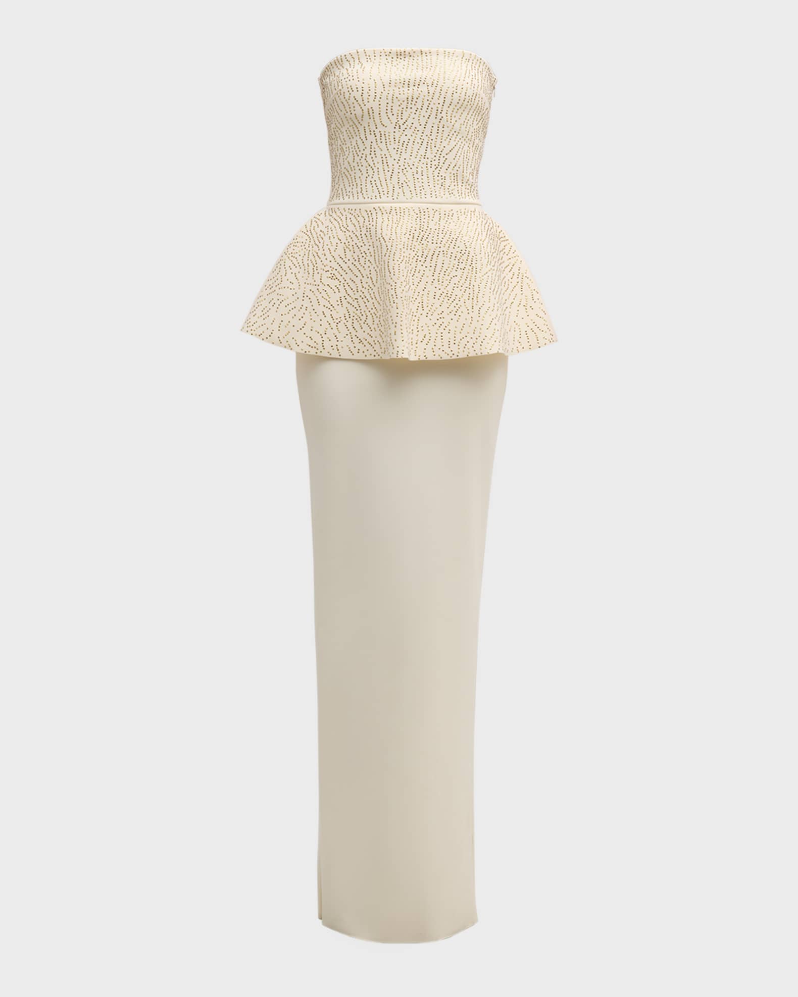 Chiara Boni La Petite Robe Studded Strapless Peplum Column Gown