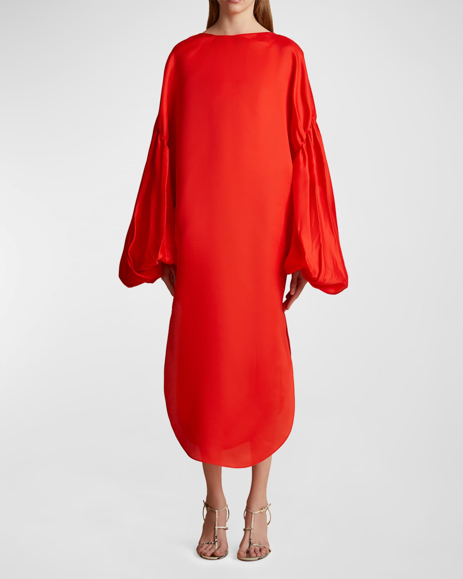 Zelma Balloon Sleeve Silk Midi Dress