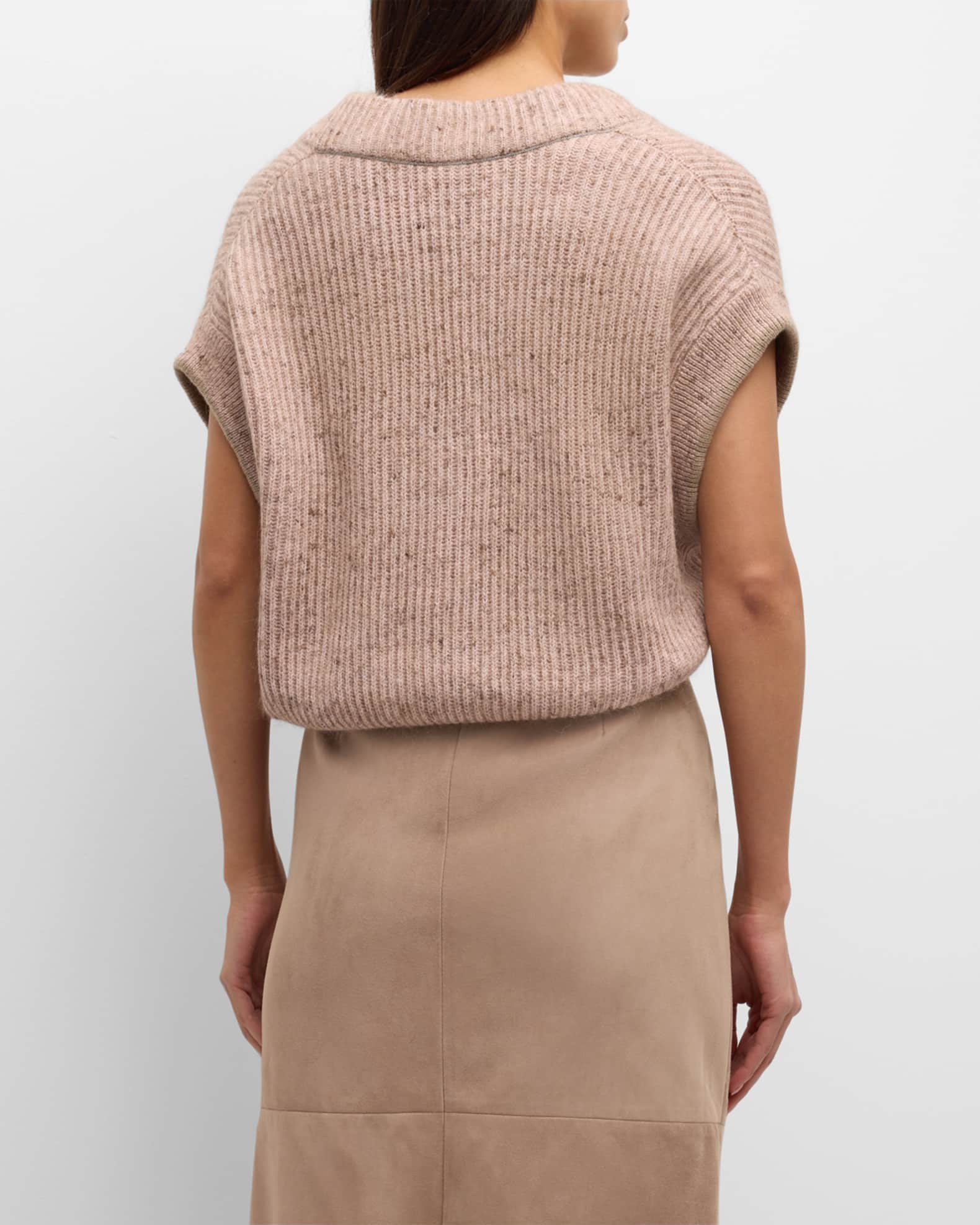 Conica Brown V-neck Cap Sleeve Crop Top And Slit Maxi Skirt Set