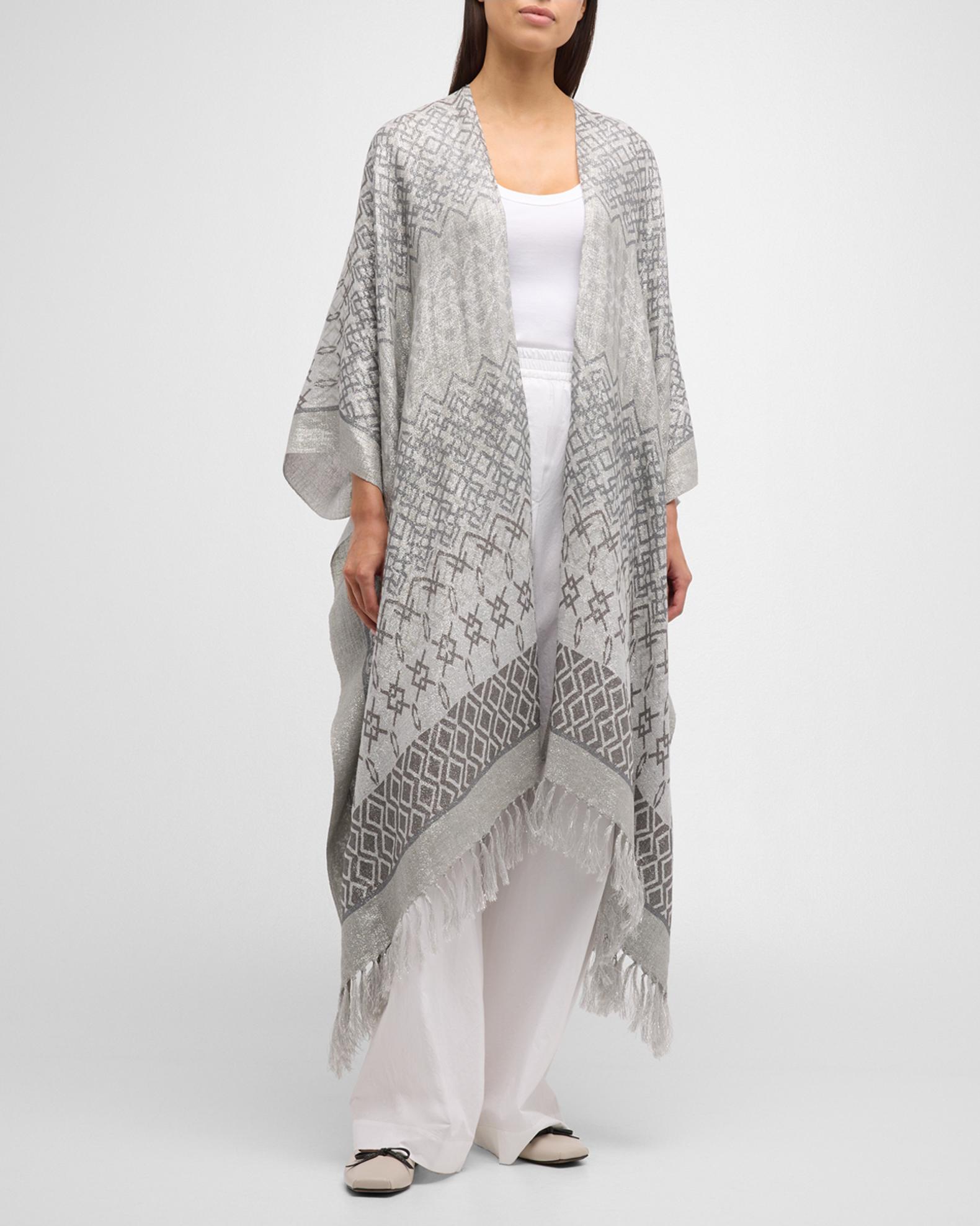 Poncho Brunello Cucinelli En Lin à Franges Métalliques - Couleur Or, Taille 4-10, Occasion