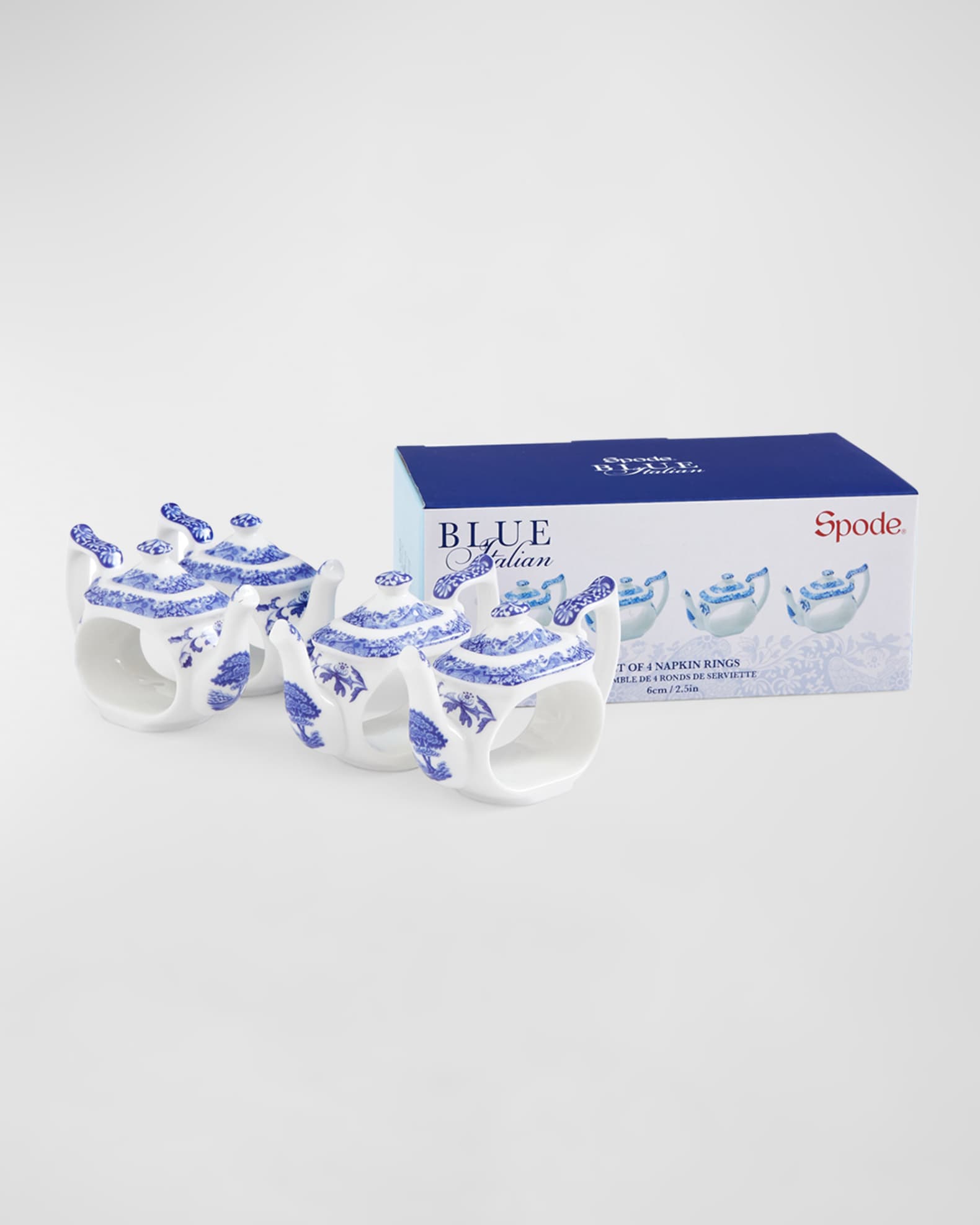 Spode Blue Italian Teapot Napkin Rings Set of 4 Neiman Marcus