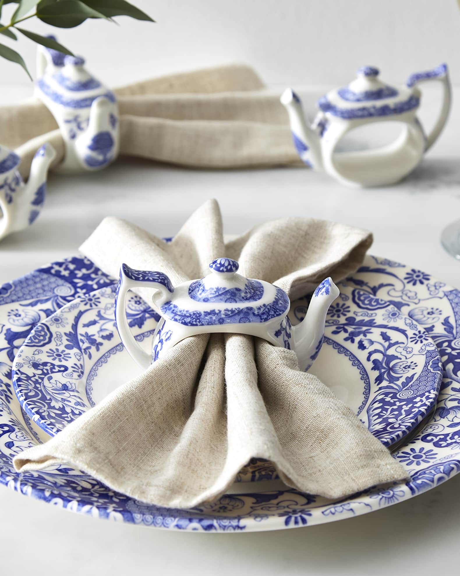 Blue Italian Teapot Napkin Rings Set of 4